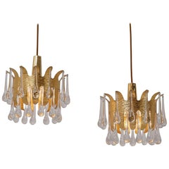 Ernst Palme Pair of Pendants for Palwa Gilt Brass and Crystals, 1960s, German