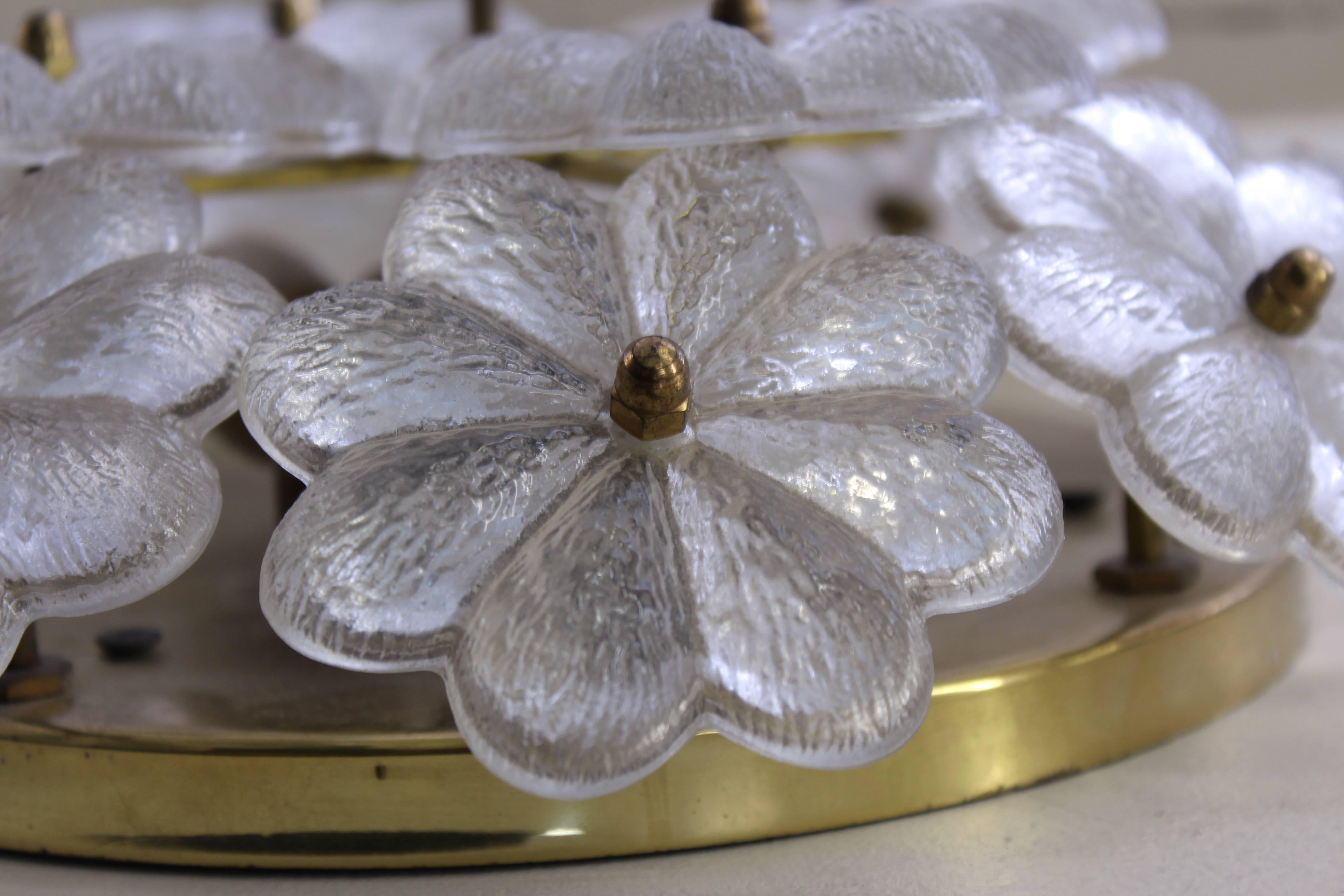 Ernst Palme Sconce with Textured Glass Flowers on Brass Frame 6
