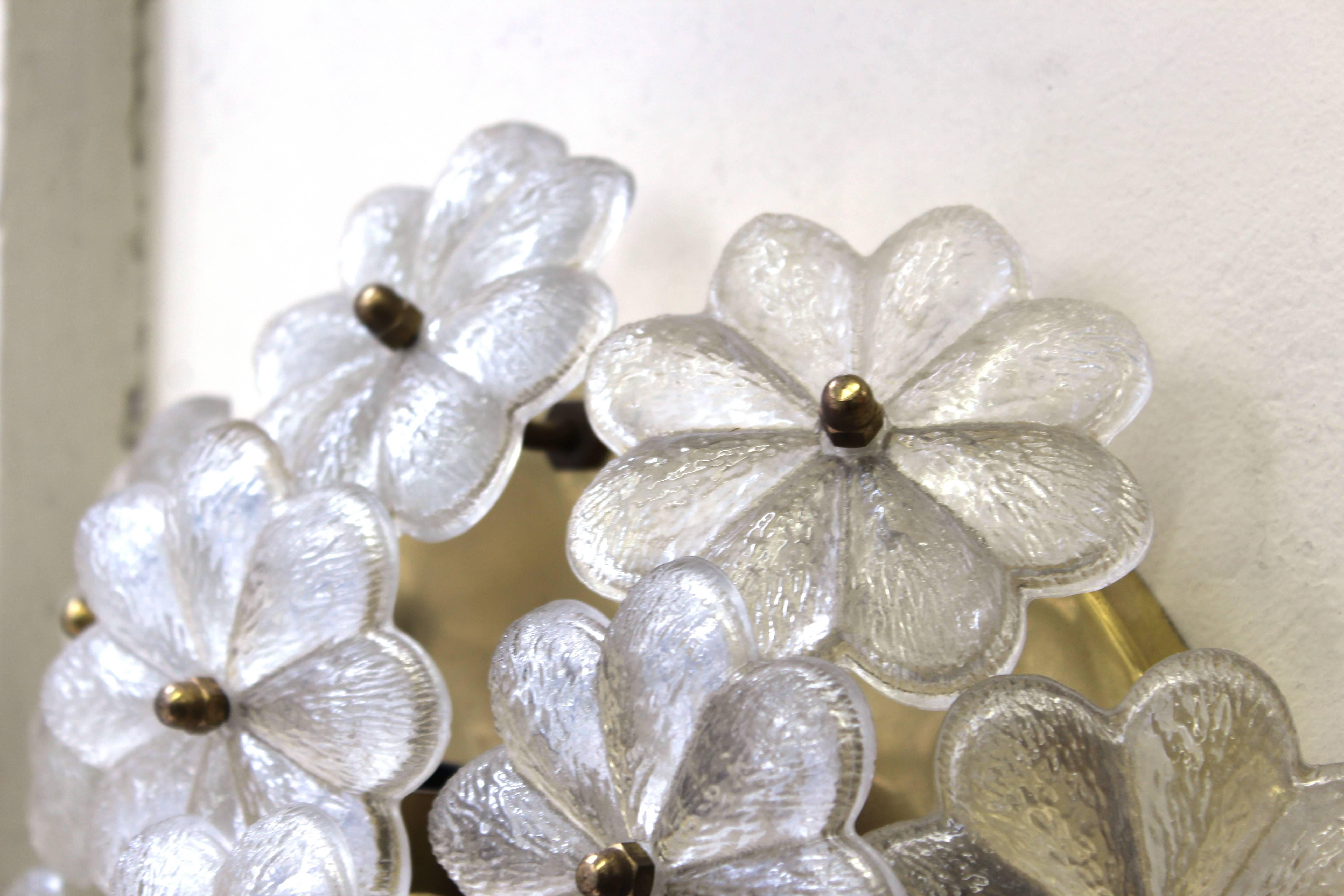 20th Century Ernst Palme Sconce with Textured Glass Flowers on Brass Frame