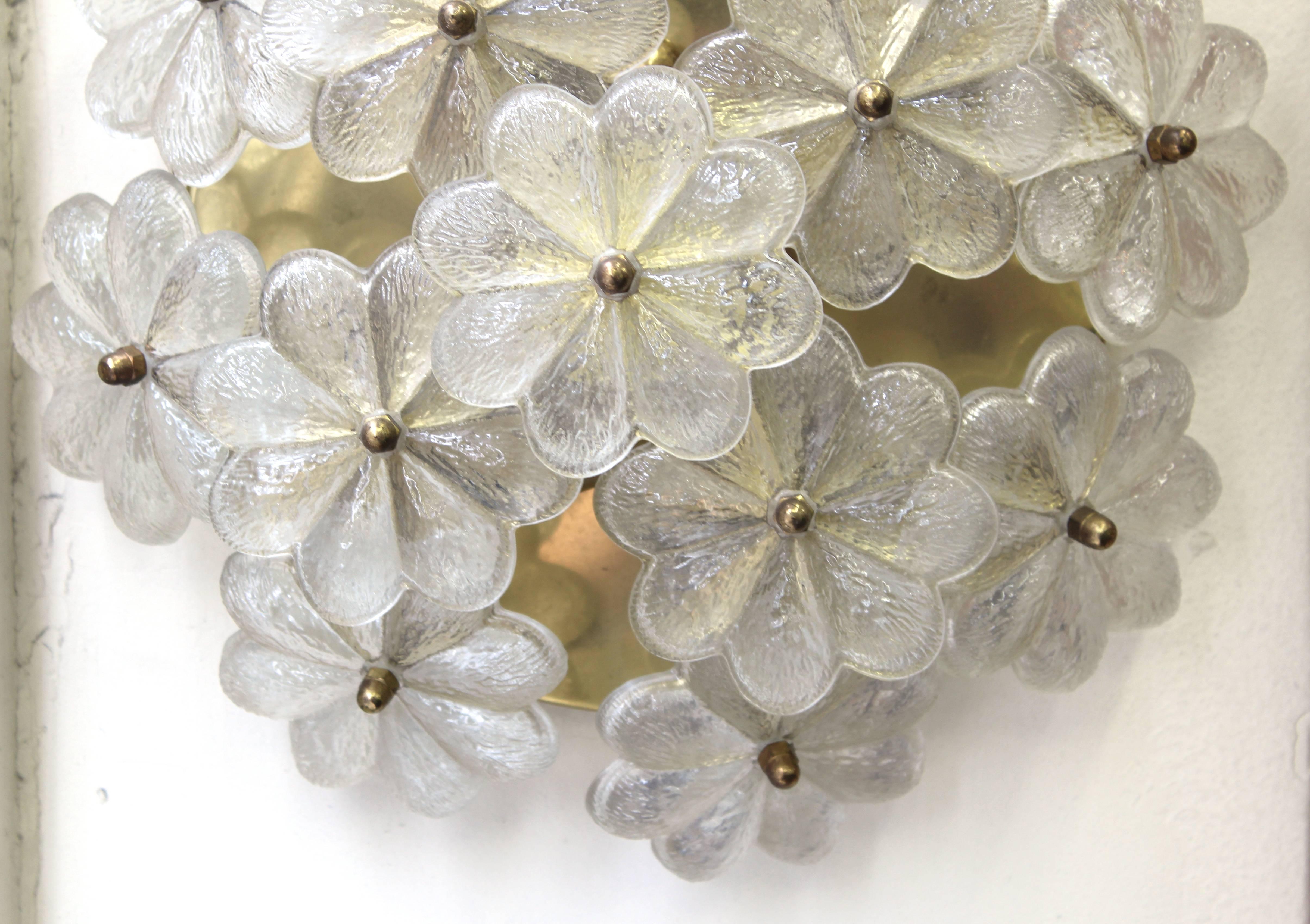 Ernst Palme Sconce with Textured Glass Flowers on Brass Frame 1
