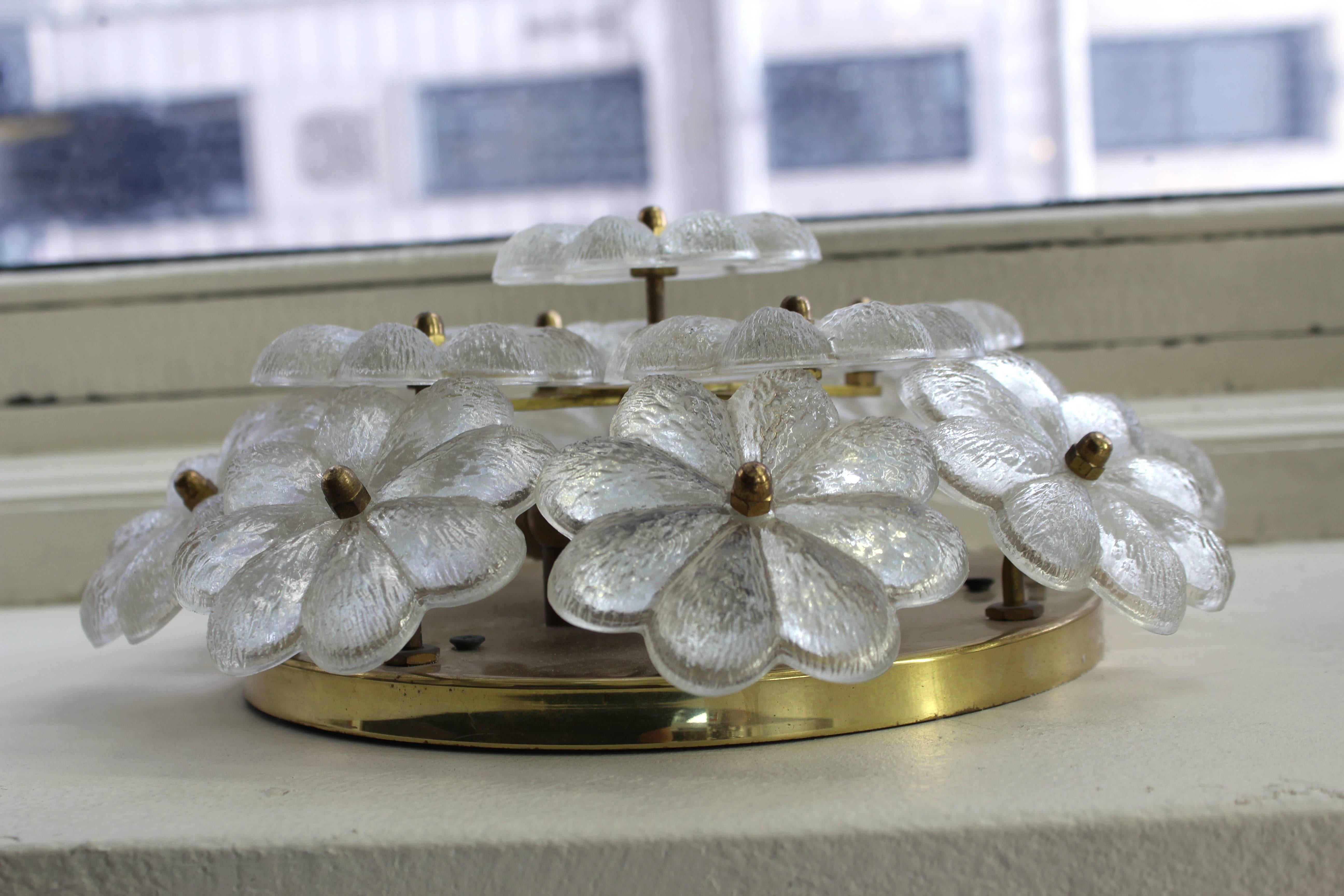 Ernst Palme Sconce with Textured Glass Flowers on Brass Frame 2