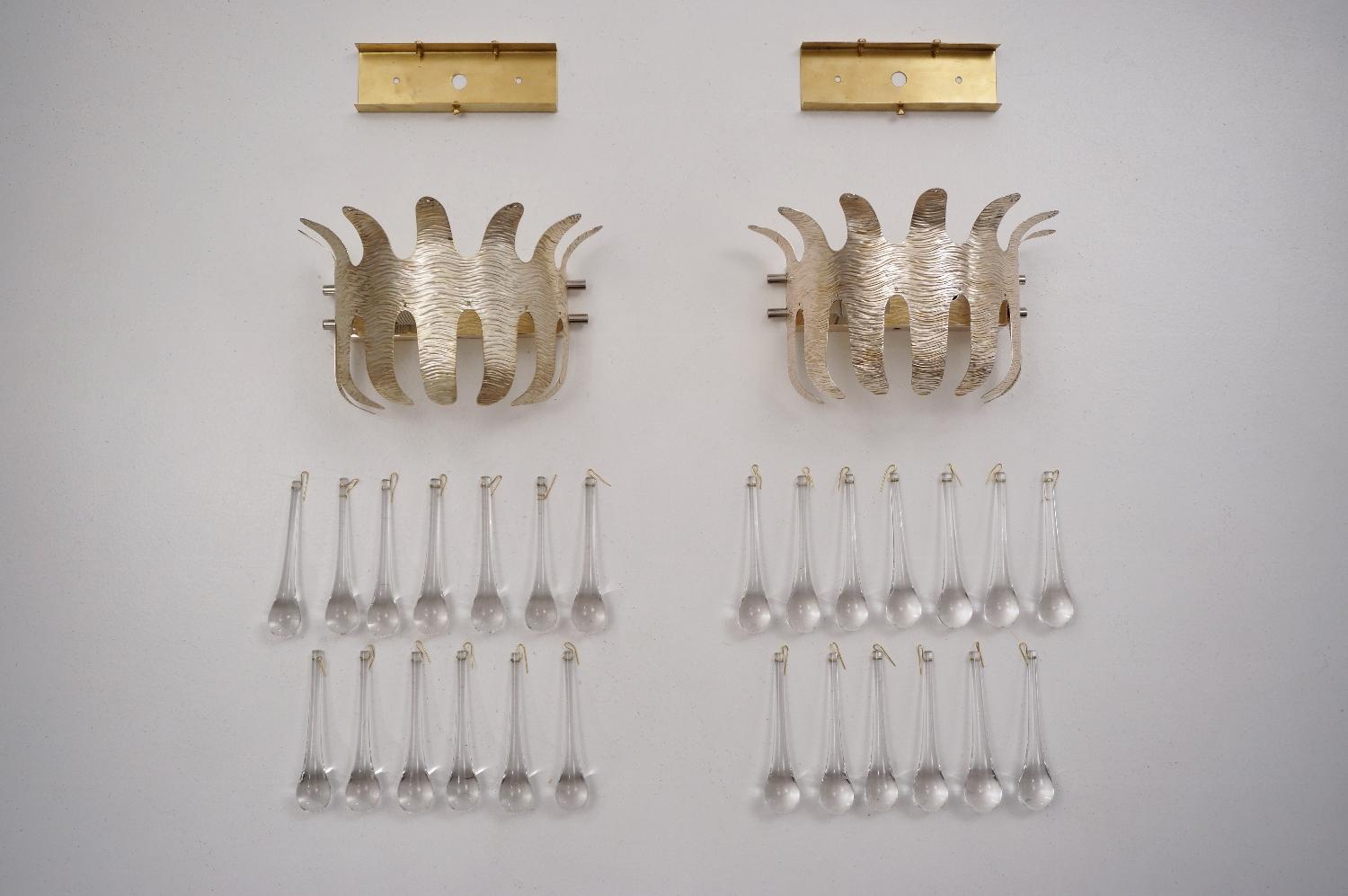 Ernst Palme Wall Lights for Palwa, a Pair Silver Plated & Crystal, 1960s, German For Sale 6