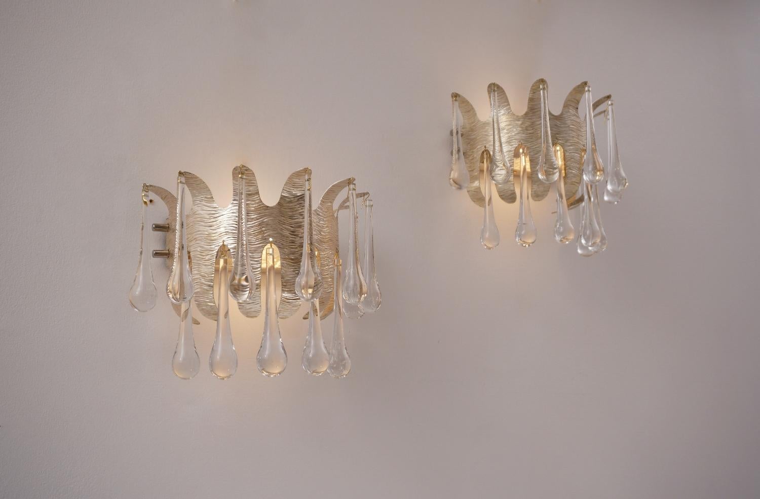 Ernst Palme Wall Lights for Palwa, a Pair Silver Plated & Crystal, 1960s, German For Sale 8