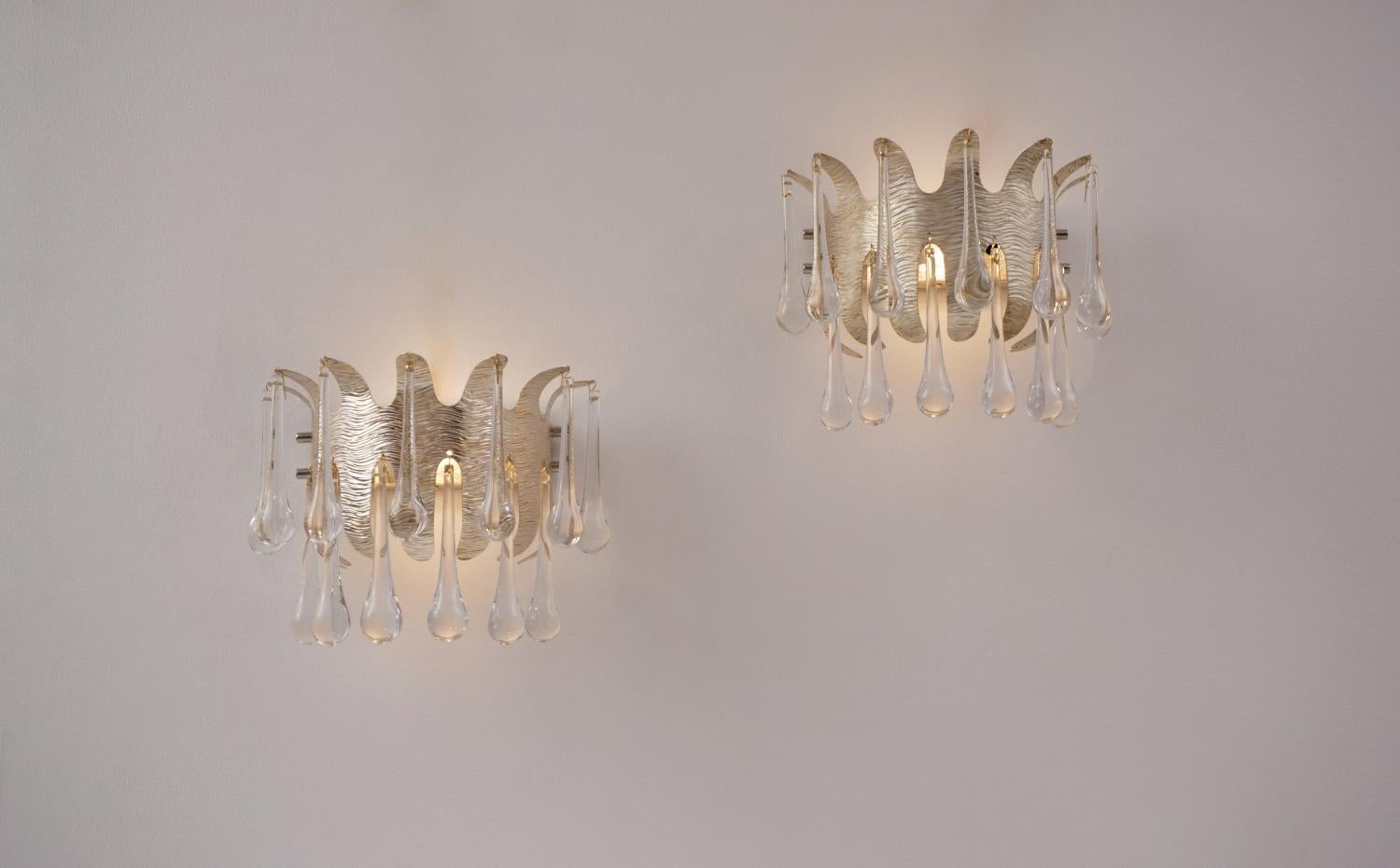 Ernst Palme Wall Lights for Palwa, a Pair Silver Plated & Crystal, 1960s, German For Sale 9