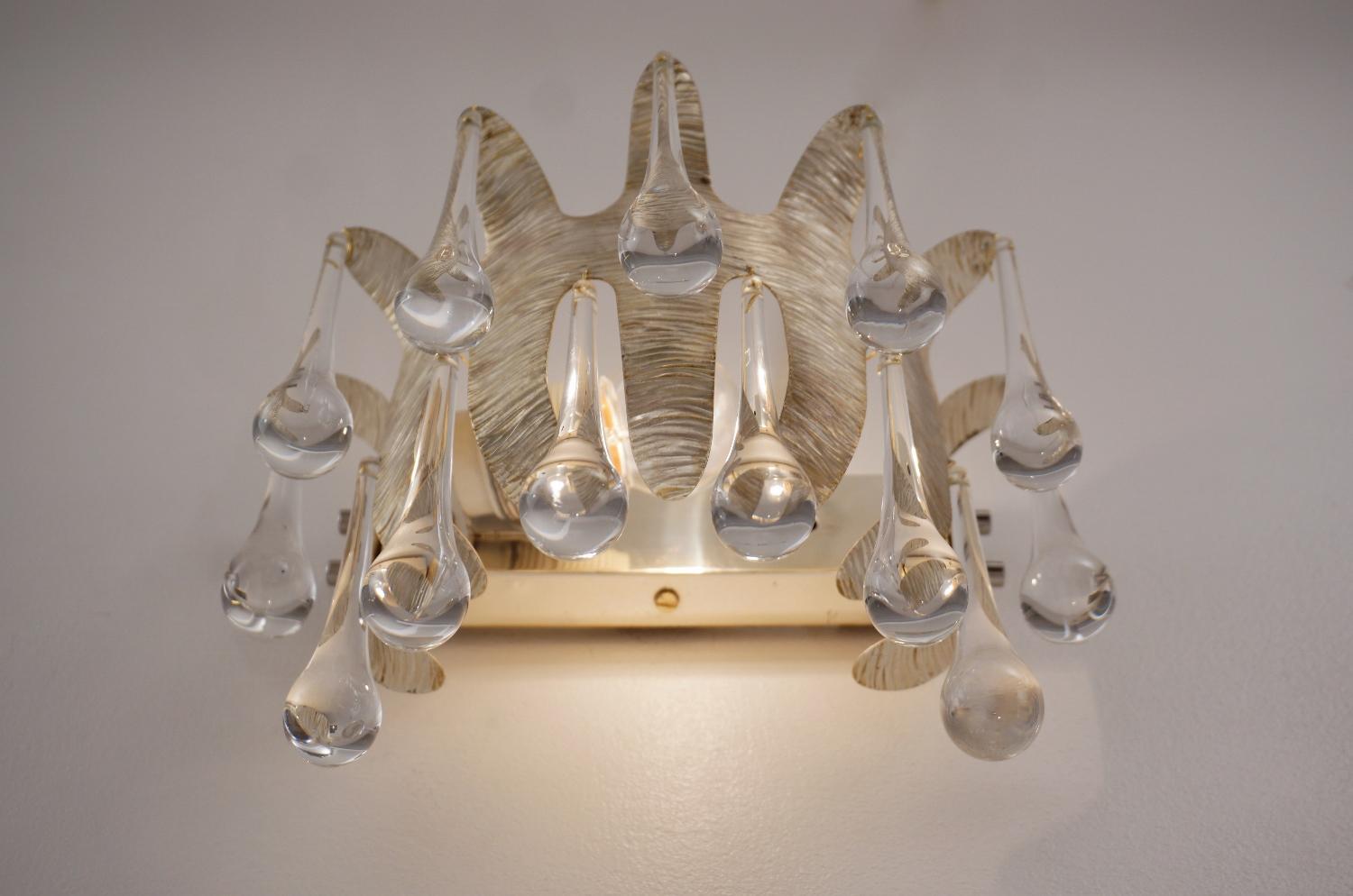 Mid-20th Century Ernst Palme Wall Lights for Palwa, a Pair Silver Plated & Crystal, 1960s, German For Sale