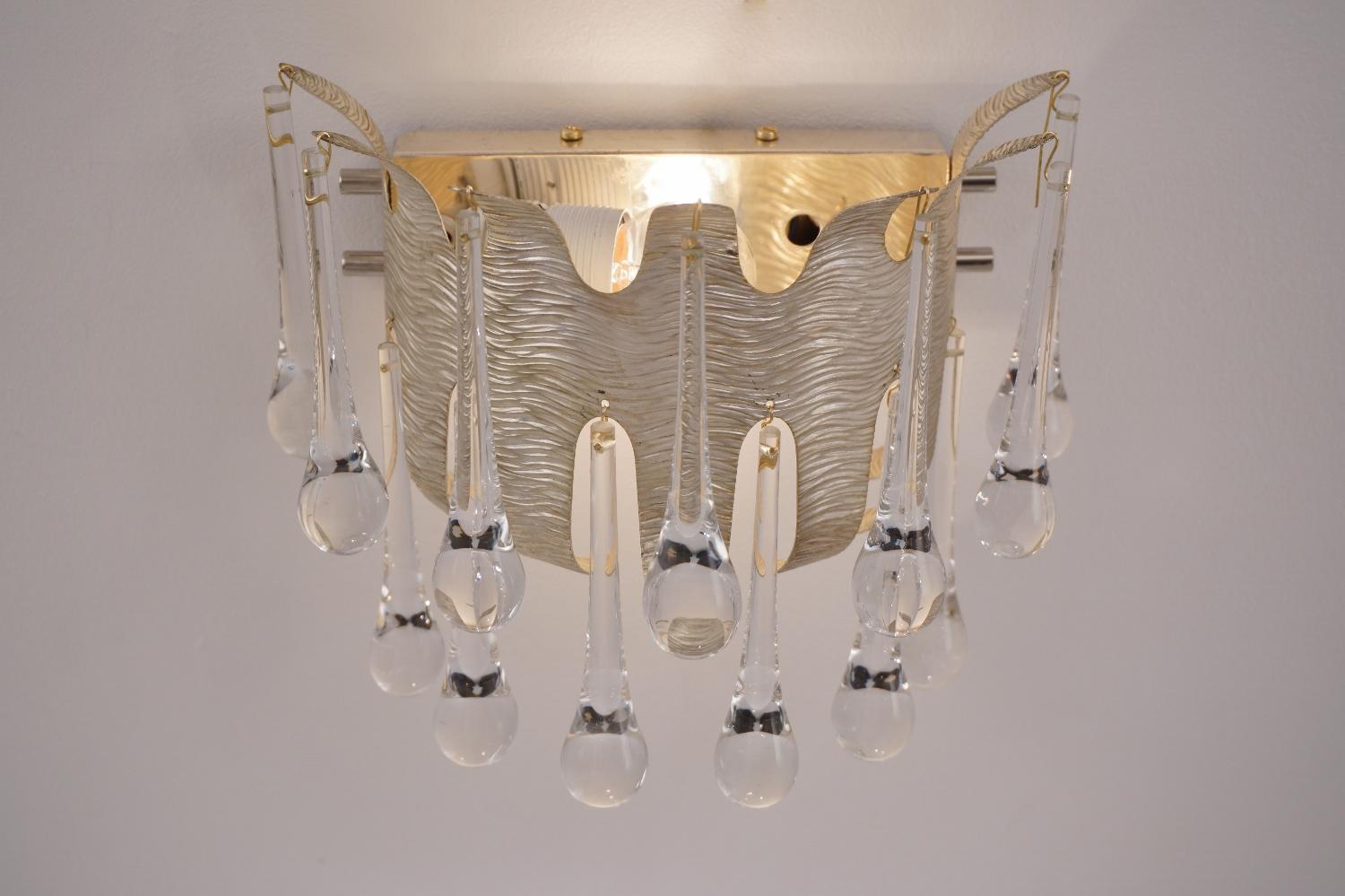 Brutalist Ernst Palme Wall Lights for Palwa, a Pair Silver Plated & Crystal, 1960s, German For Sale