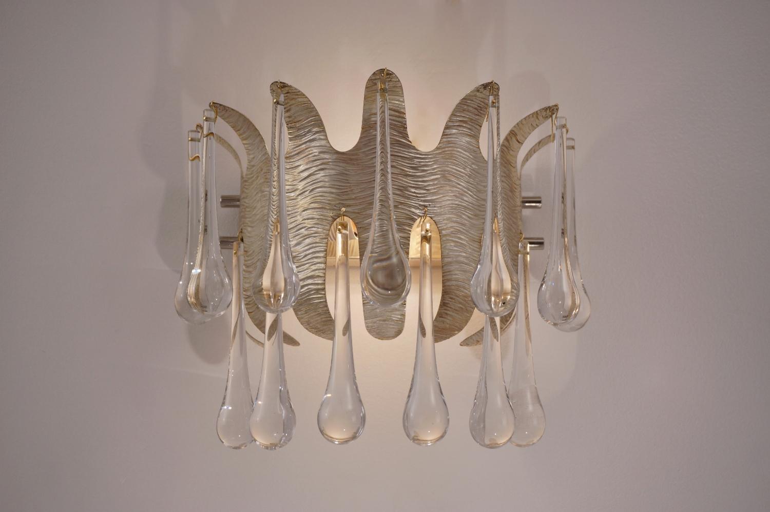 Ernst Palme Wall Lights for Palwa, a Pair Silver Plated & Crystal, 1960s, German In Good Condition For Sale In London, GB