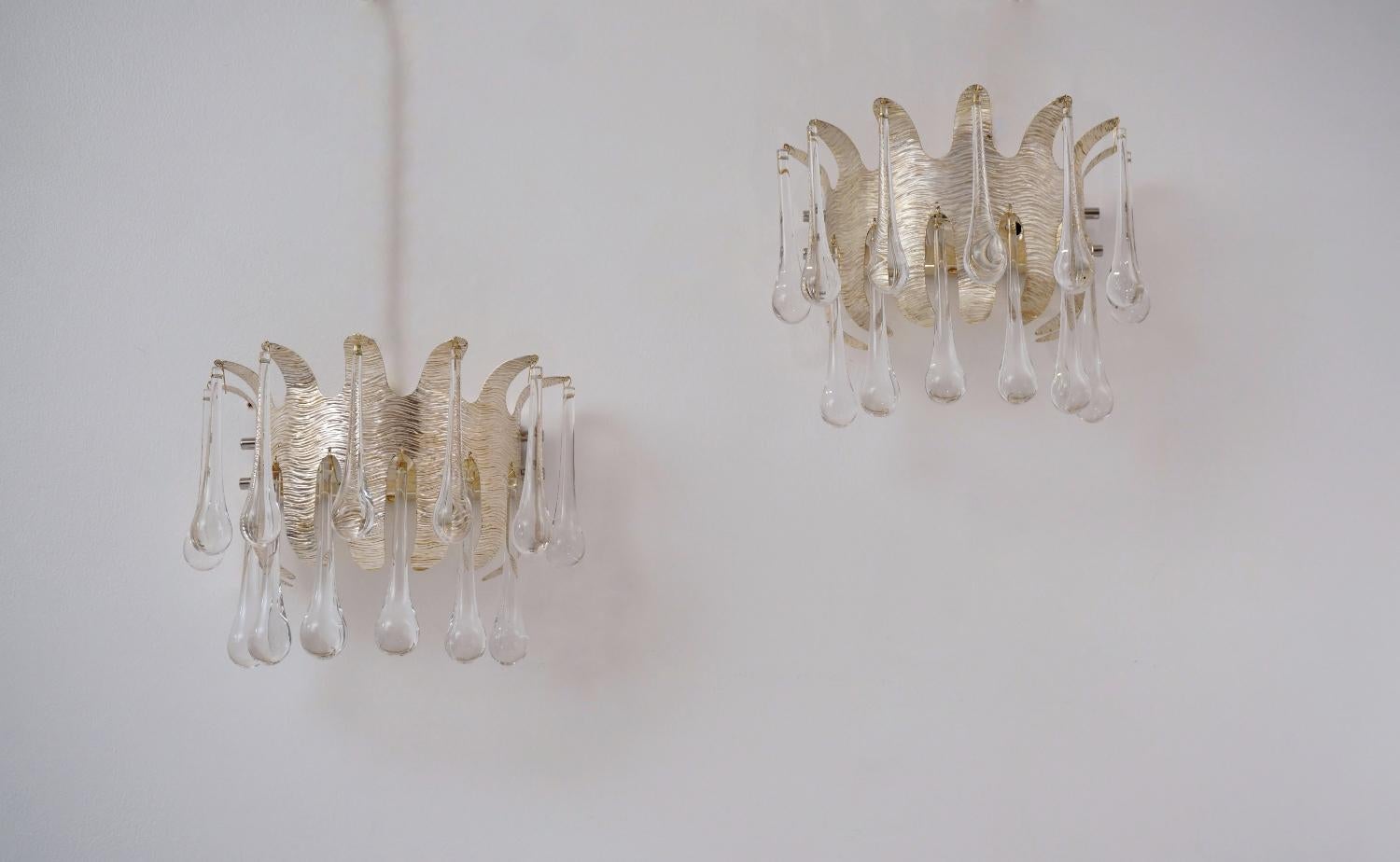 Ernst Palme Wall Lights for Palwa, a Pair Silver Plated & Crystal, 1960s, German For Sale 3