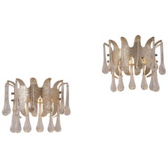 Retro Ernst Palme Wall Lights for Palwa, a Pair Silver Plated & Crystal, 1960s, German