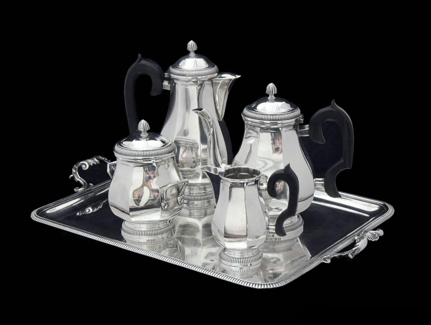 Art déco Service à thé Art Déco français original de 5 pièces Ernst Prost & Caron en argent sterling 950 ! en vente
