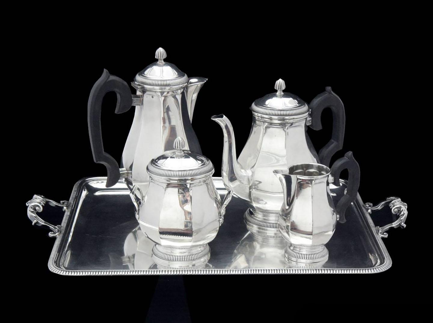 Français Service à thé Art Déco français original de 5 pièces Ernst Prost & Caron en argent sterling 950 ! en vente