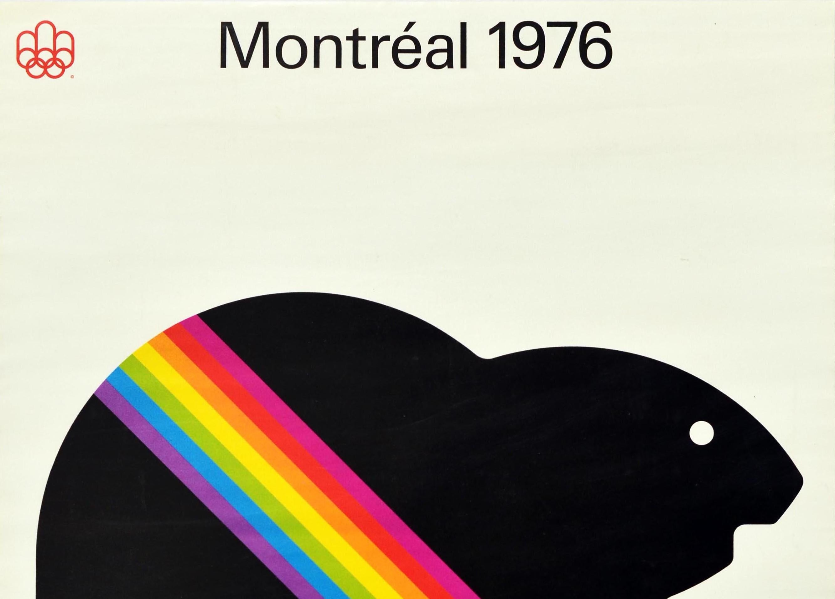 Original Vintage Poster Montreal 1976 Summer Olympic Games Rainbow Beaver Design - Print by Ernst Roch