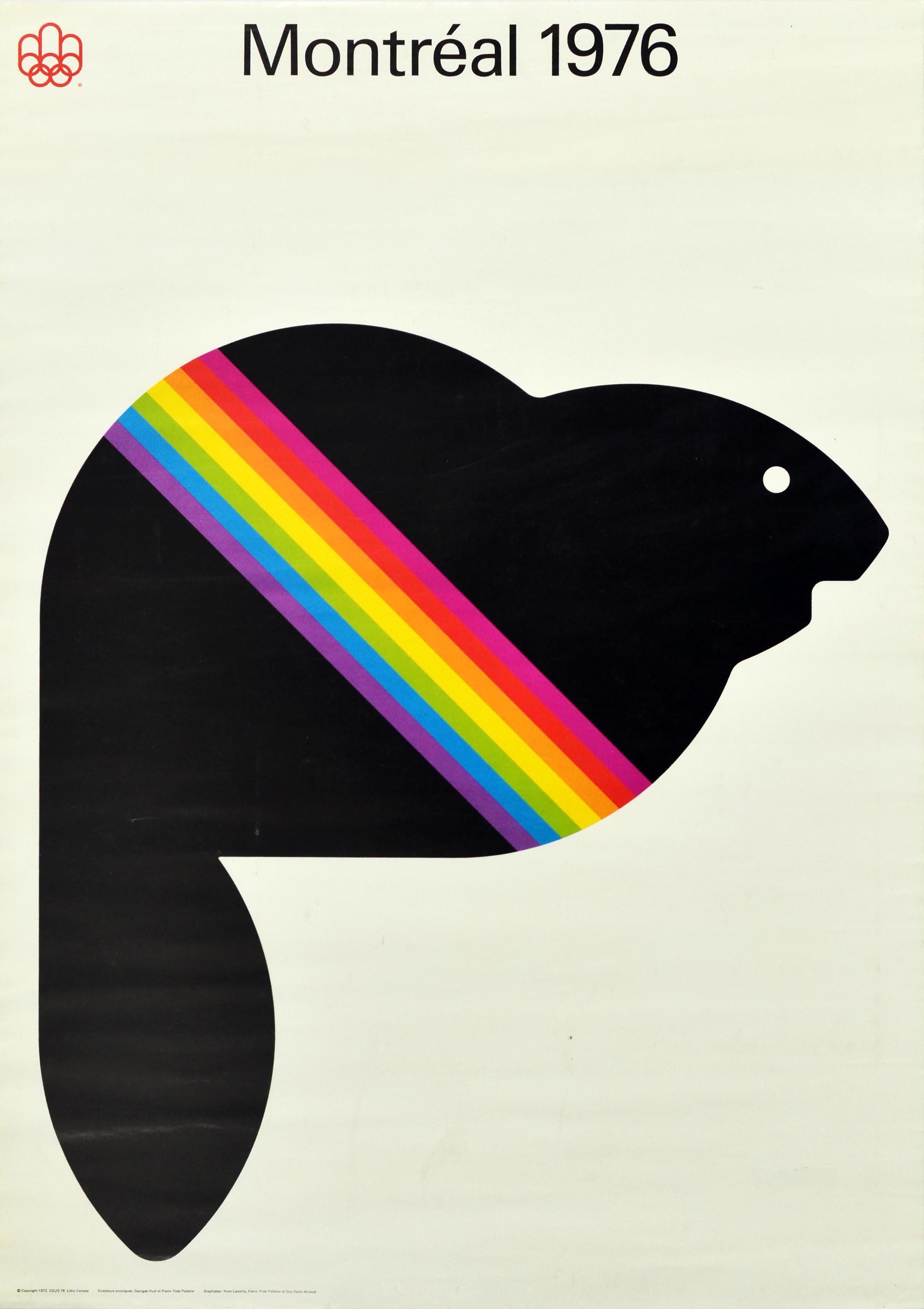 Ernst Roch Print - Original Vintage Poster Montreal 1976 Summer Olympic Games Rainbow Beaver Design