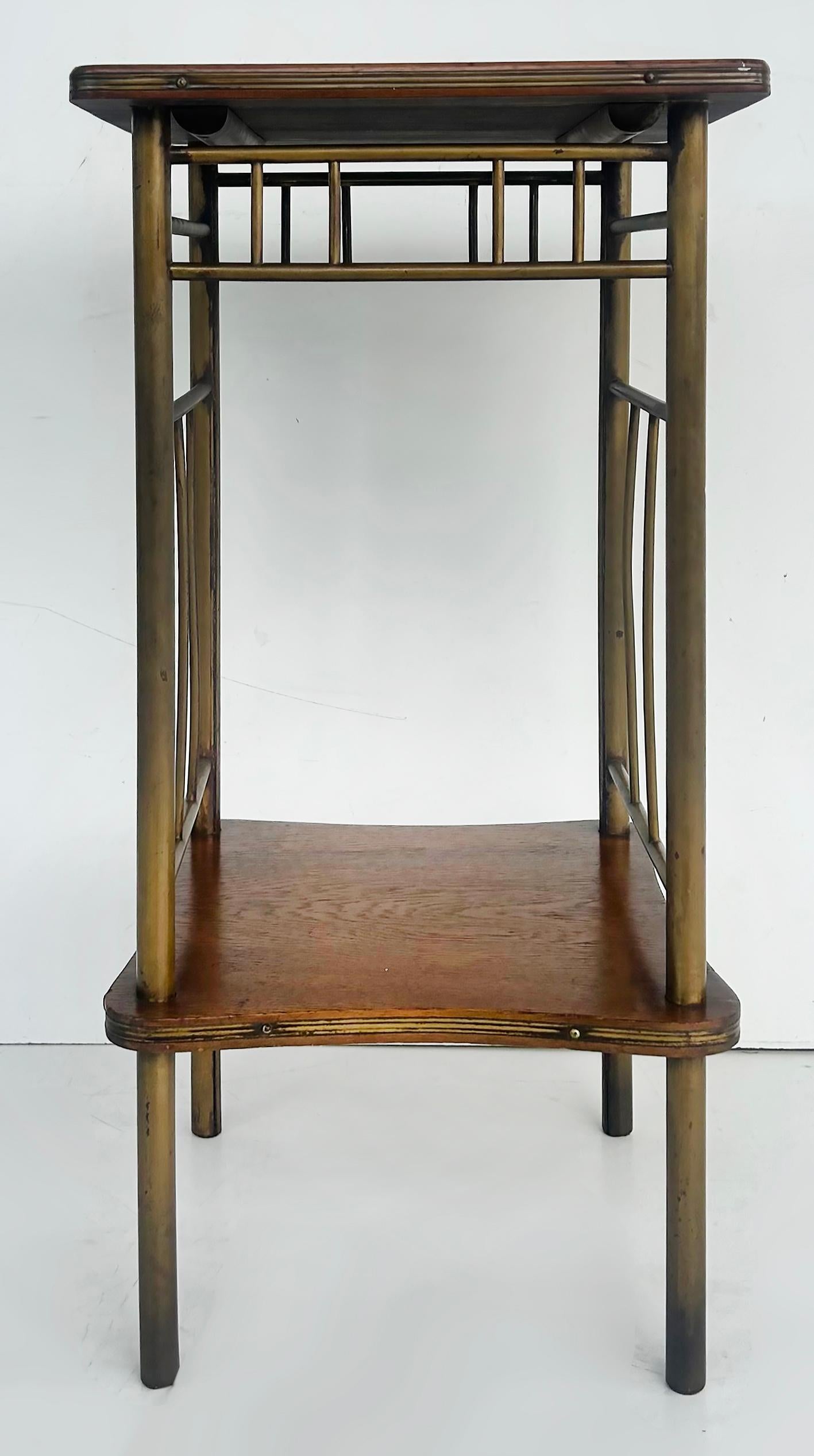 Pedestal de madera y latón Ernst Rockhausen de la artesanía alemana Artes y manualidades en venta