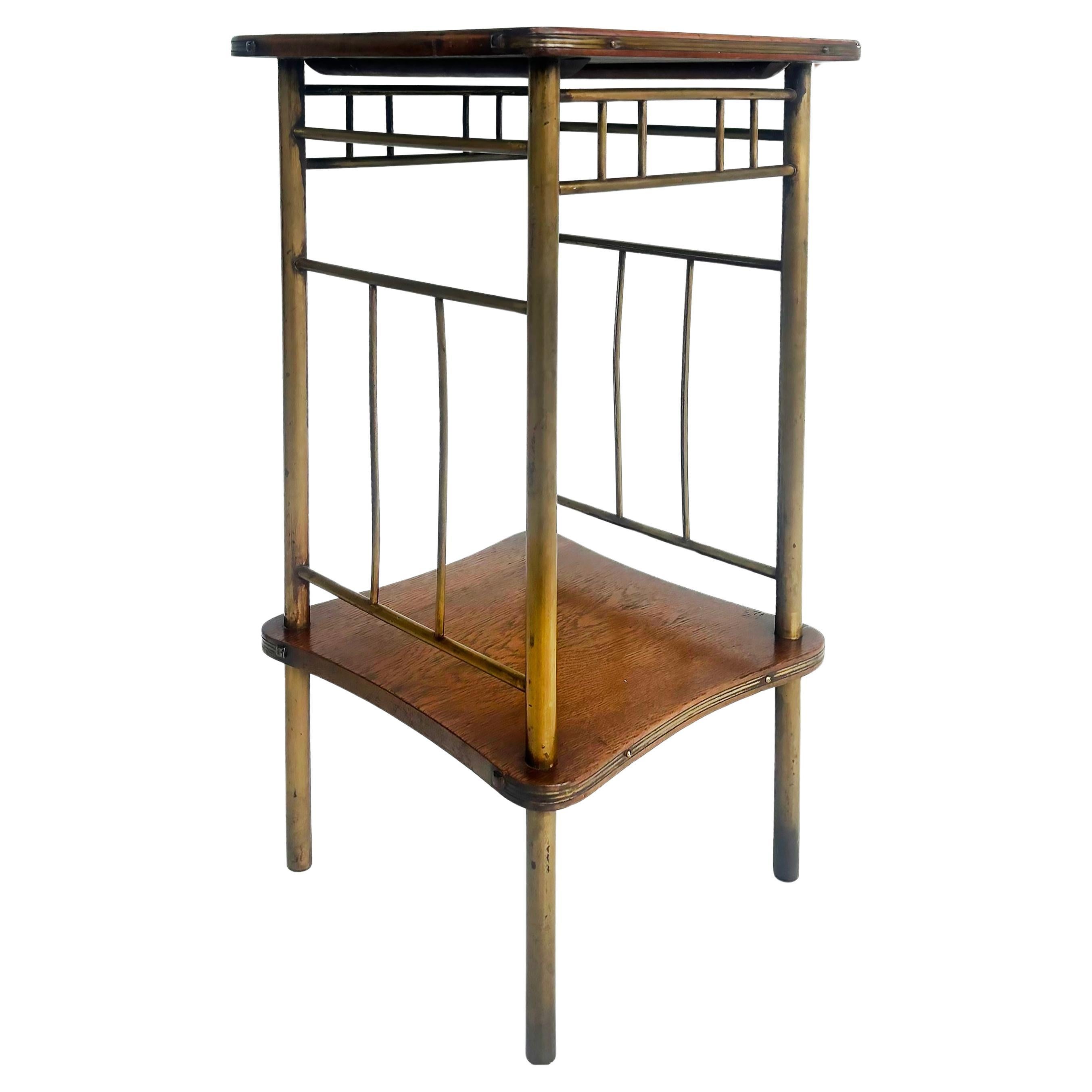 Pedestal de madera y latón Ernst Rockhausen de la artesanía alemana