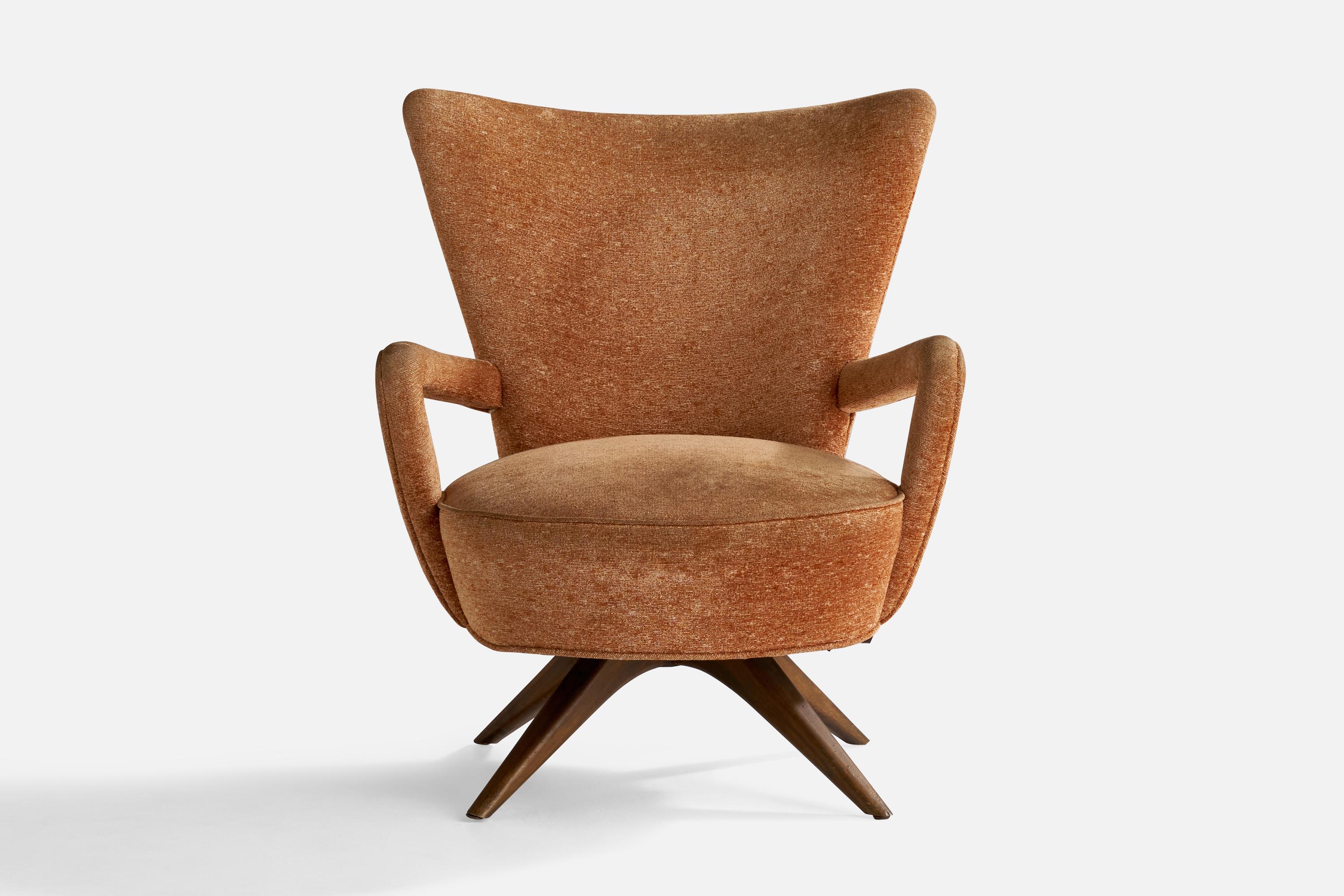 Mid-Century Modern Ernst Schwadron, Lounge Chair, Fabric, Walnut, USA, 1940s For Sale