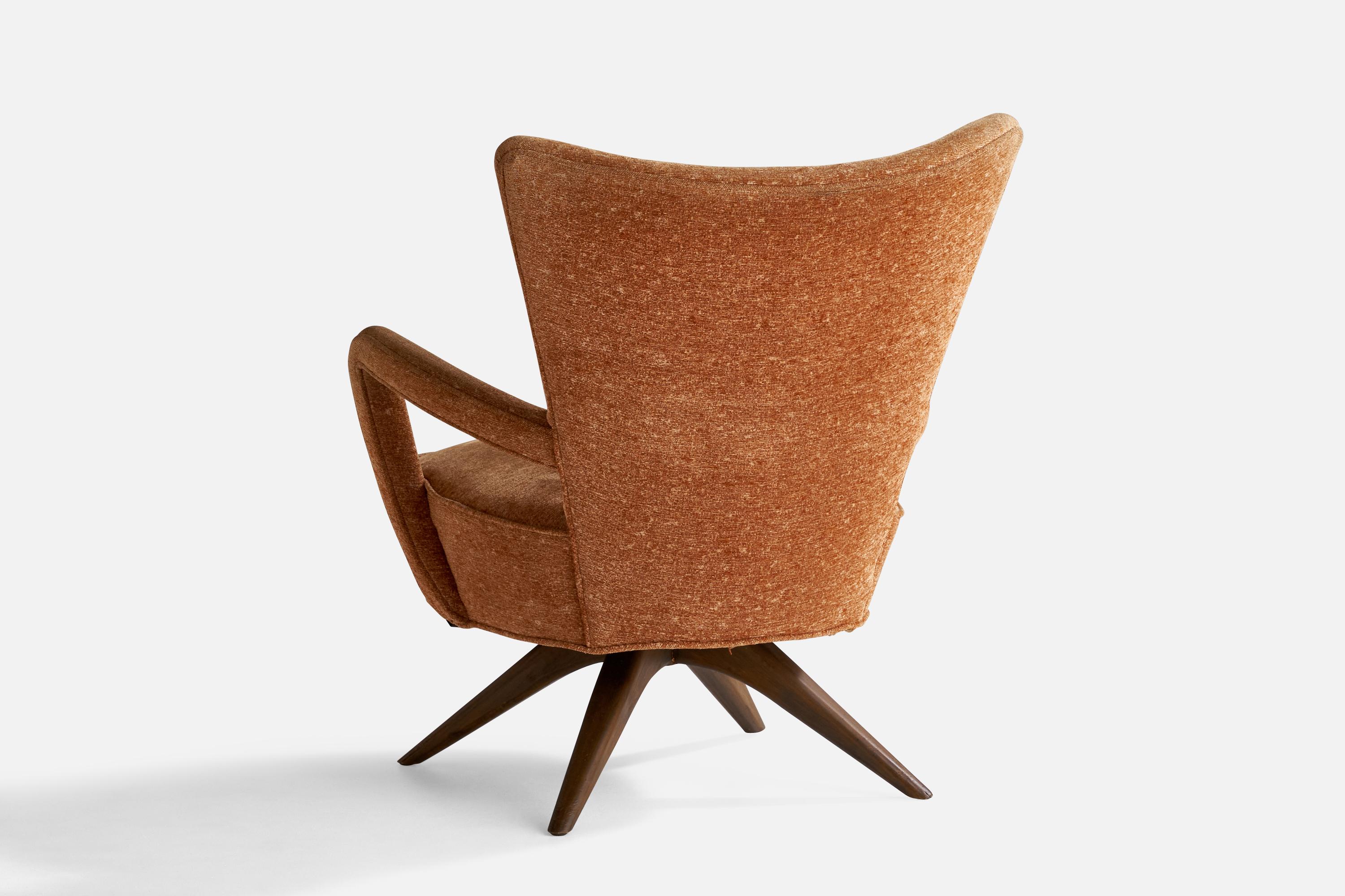American Ernst Schwadron, Lounge Chair, Fabric, Walnut, USA, 1940s For Sale
