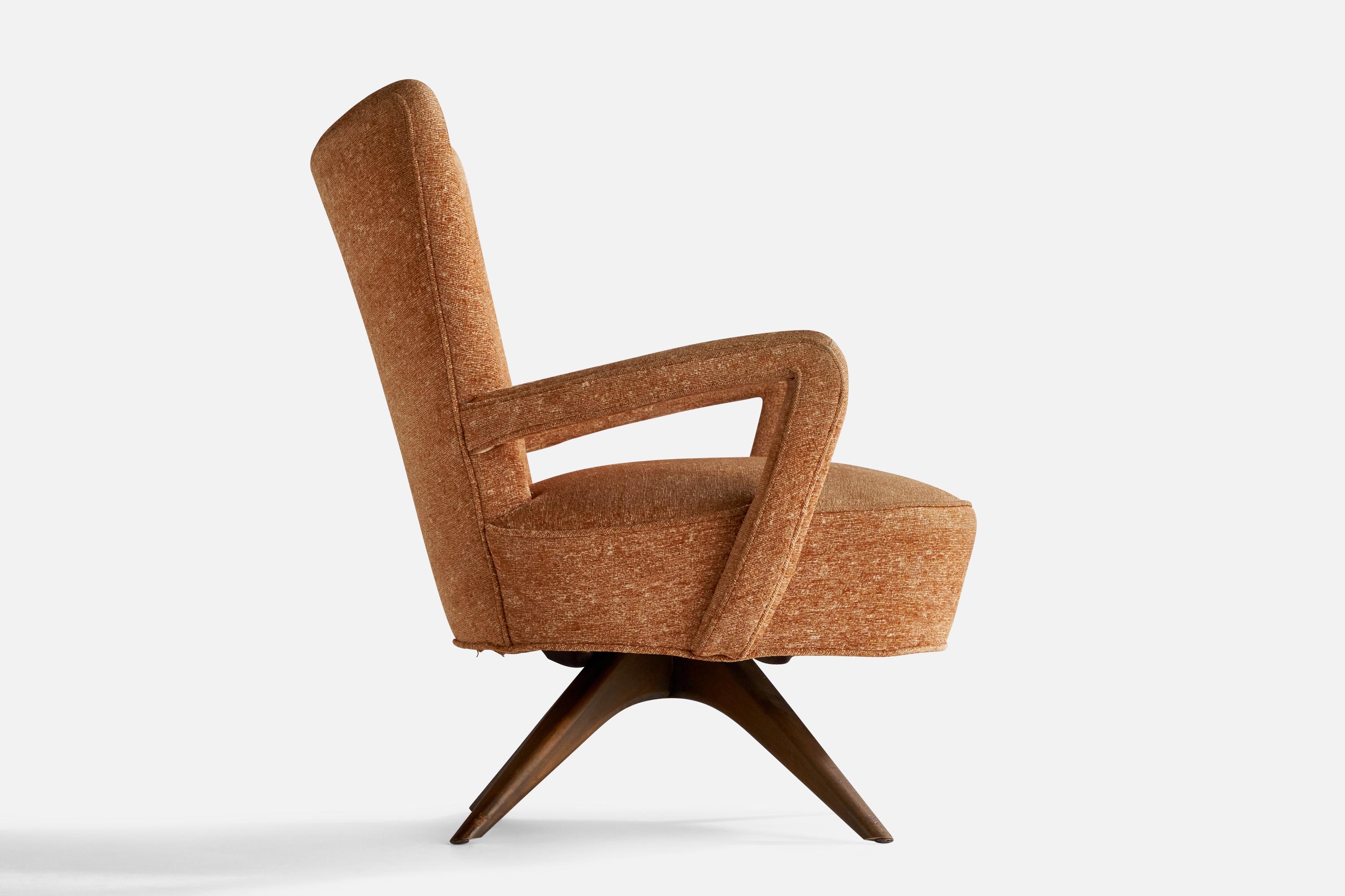 Ernst Schwadron, Lounge Chair, Fabric, Walnut, USA, 1940s In Good Condition For Sale In High Point, NC