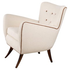 Ernst Schwadron Lounge Chair in Italian Bouclé & Saddle Brown Leather