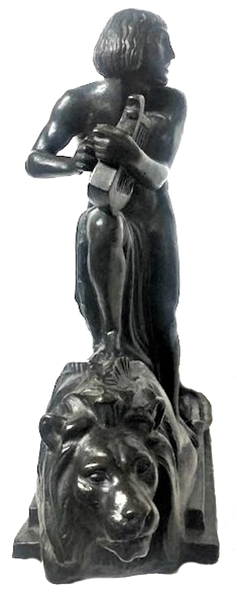 Ernst Seger, David et lion, sculpture allemande Art déco en bronze patiné, vers 1920 en vente 4