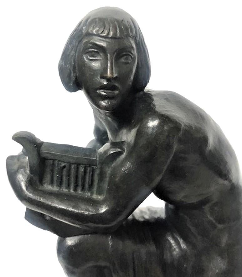 Allemand Ernst Seger, David et lion, sculpture allemande Art déco en bronze patiné, vers 1920 en vente