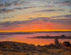 Swedish Lake View in Gloving Evening Light by Ernst Smith, Oil on Canvas