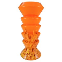 Ernst Steinwald / Franz Tomschick Czech Orange Spatter Glass Vase