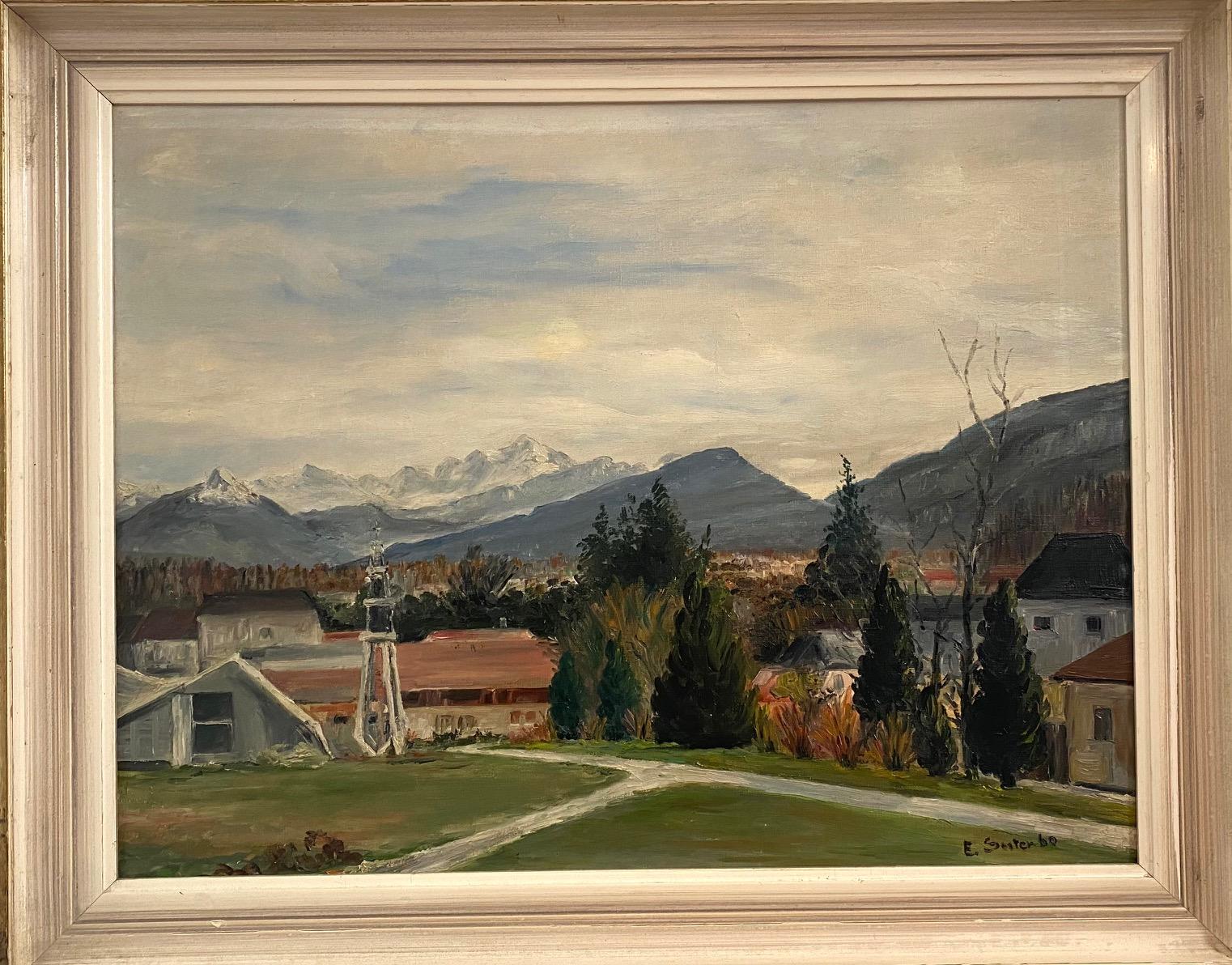 Berge von Ernst Suter - Öl auf Leinwand 42x55 cm im Angebot 2