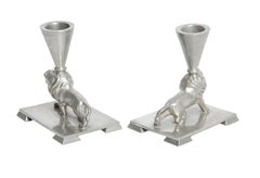 Ernst Svedbom pewter lions as candleholders made in Sweden 1932