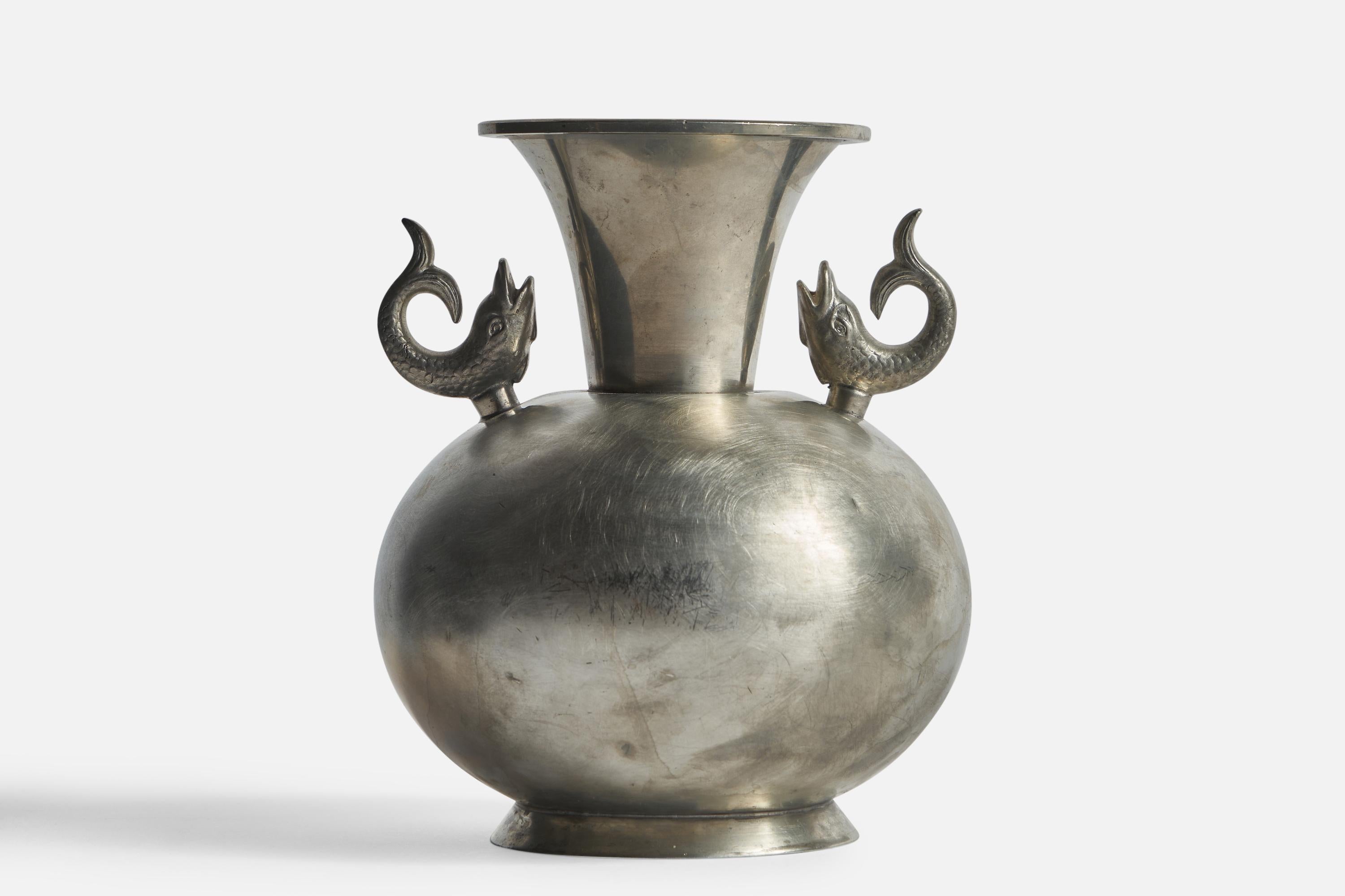 Metà XX secolo Ernst Svedbom, Vaso, peltro, Svezia, anni '30 in vendita