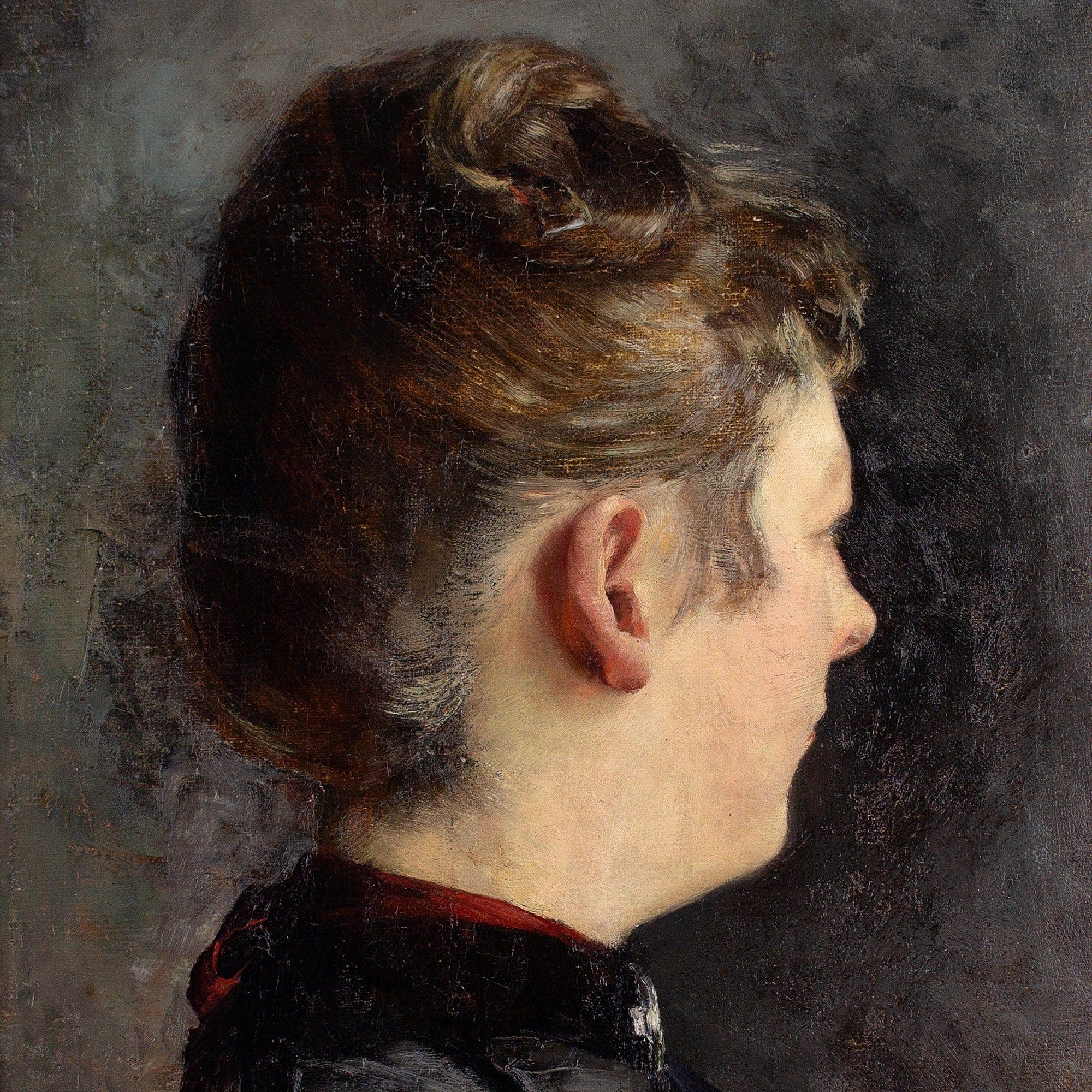 Ernst Theodor Krause, Ritratto di donna, pittura a olio antica 5
