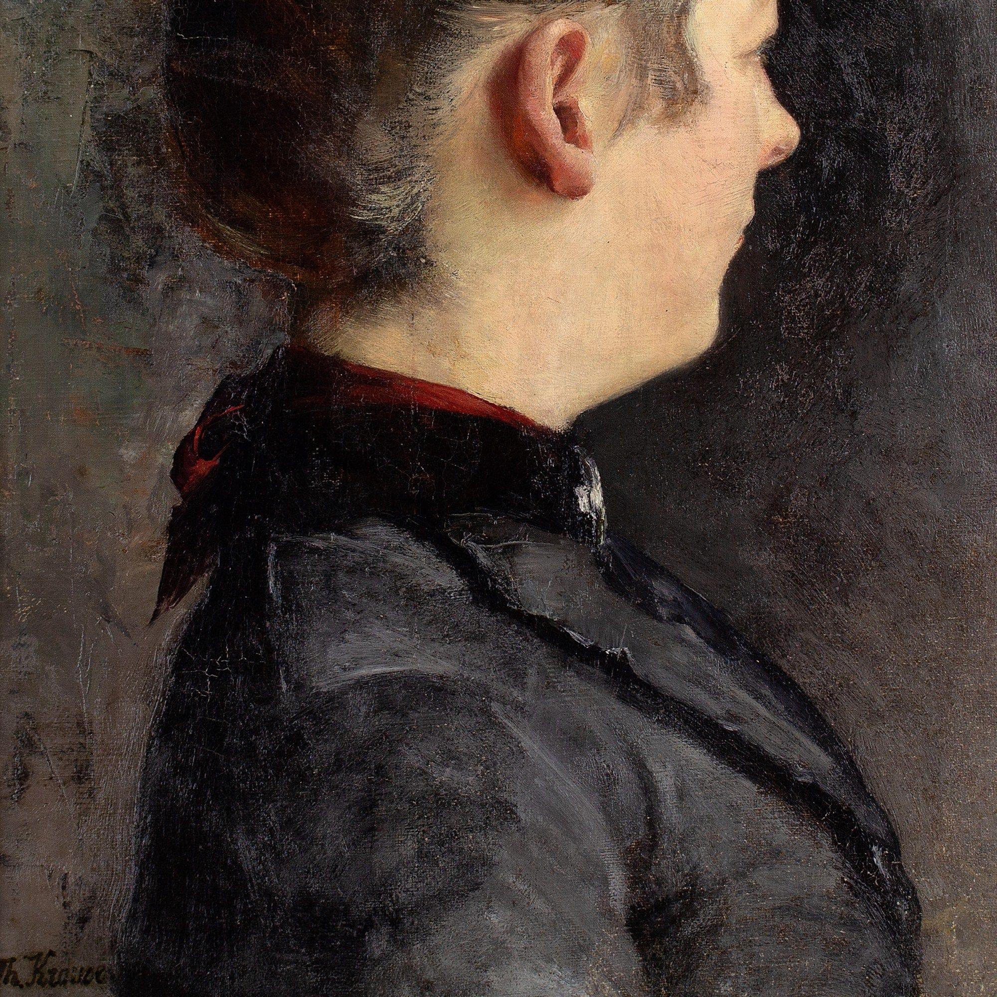 Ernst Theodor Krause, Ritratto di donna, pittura a olio antica 7
