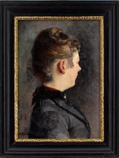 Ernst Theodor Krause, Portrait Study Of A Woman, Antique Oil Painting