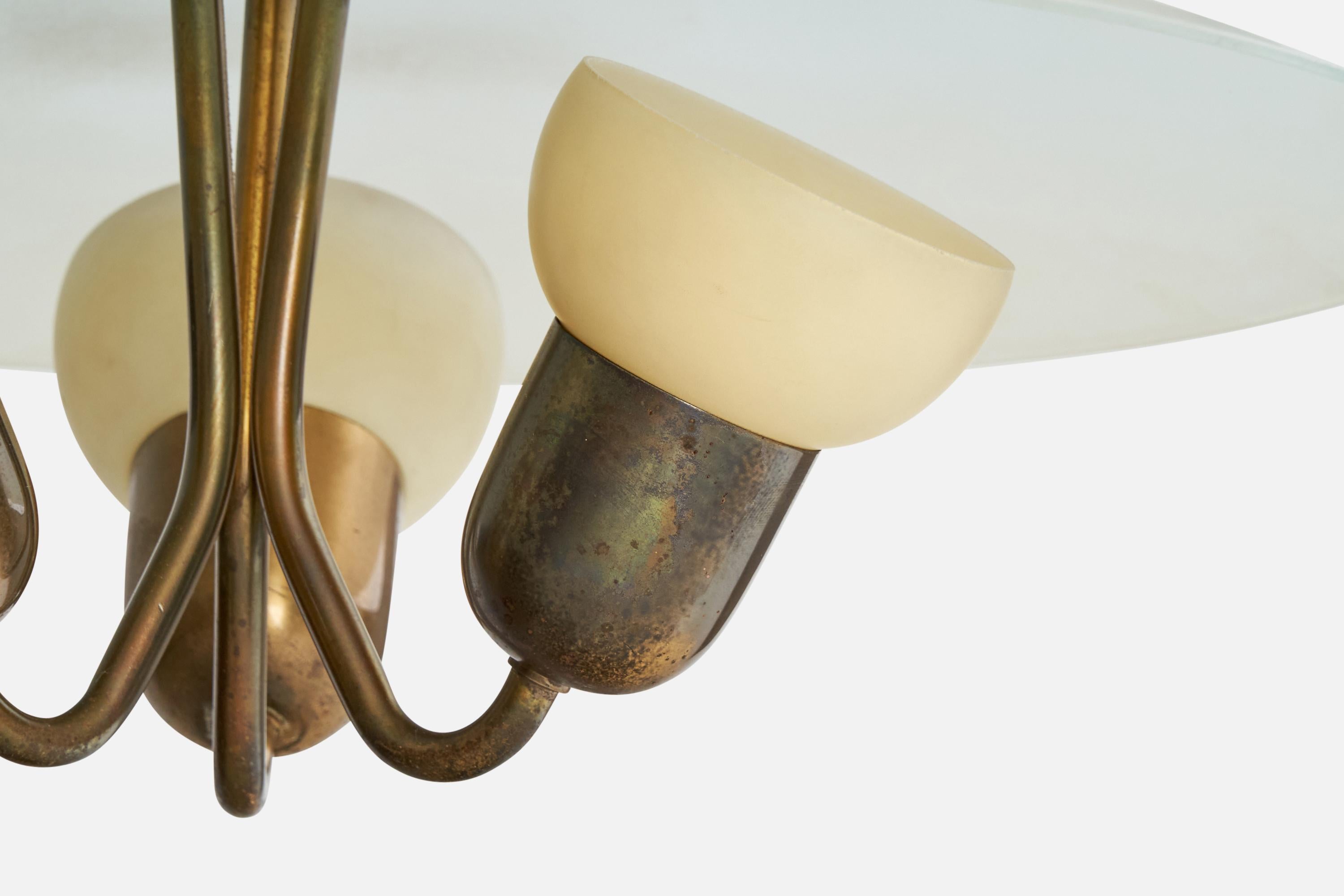 Ernst Voss, Chandelier, Brass, Glass, Denmark, 1940s In Good Condition In High Point, NC