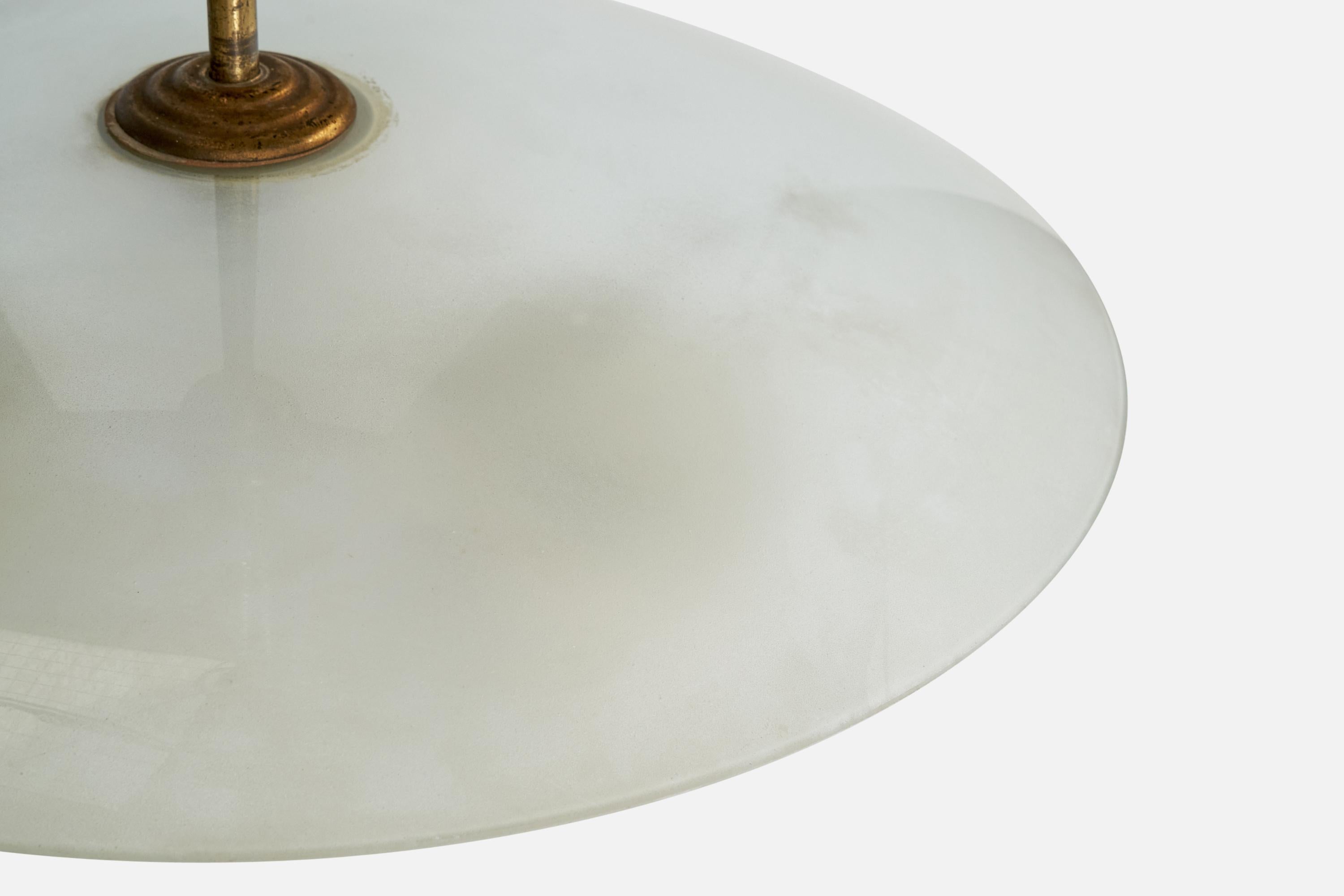 Mid-20th Century Ernst Voss, Chandelier, Brass, Glass, Denmark, 1940s