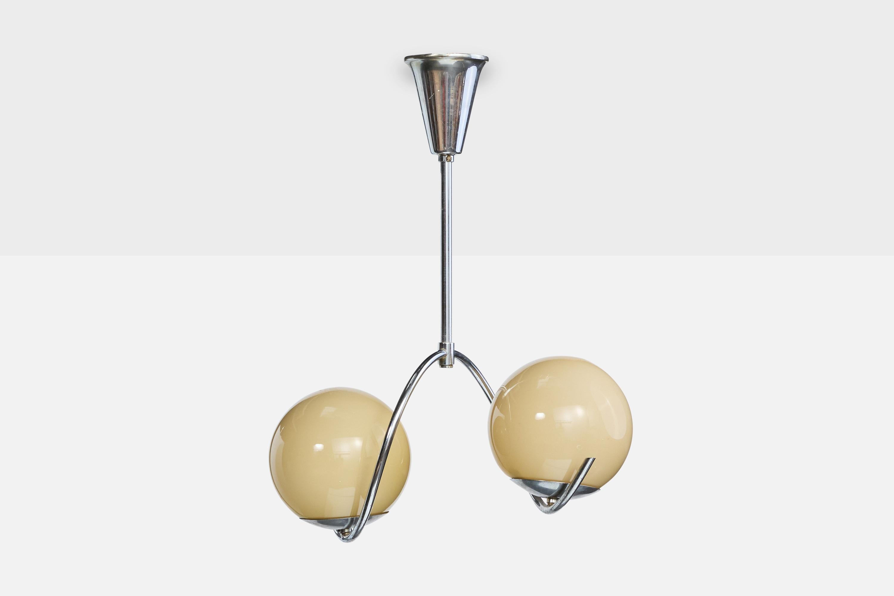 Mid-Century moderno Ernst Voss, lampadario, cromo, vetro, Danimarca, anni '30 in vendita