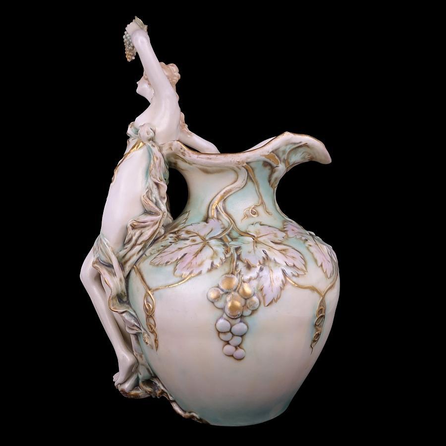 Baroque Revival Ernst Wahliss Classical Porcelain Hand-Painted Figural Vase with Maiden & Grapes