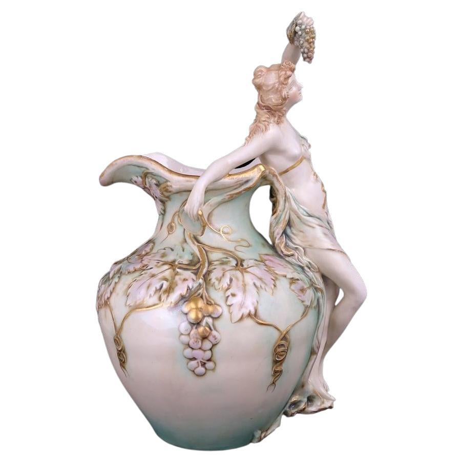 Ernst Wahliss Classical Porcelain Hand-Painted Figural Vase with Maiden & Grapes