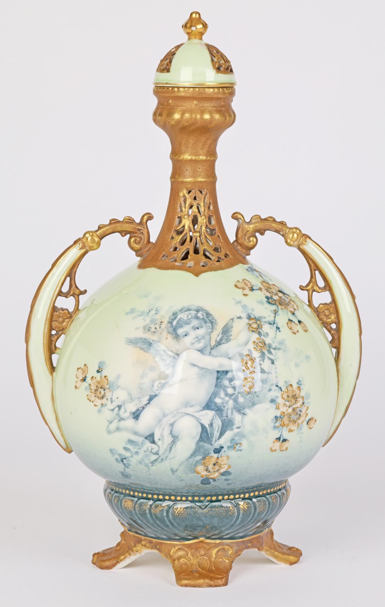 Hand-Painted Ernst Wahliss Turn Austrian Art Nouveau Twin Handled Portrait Vase For Sale