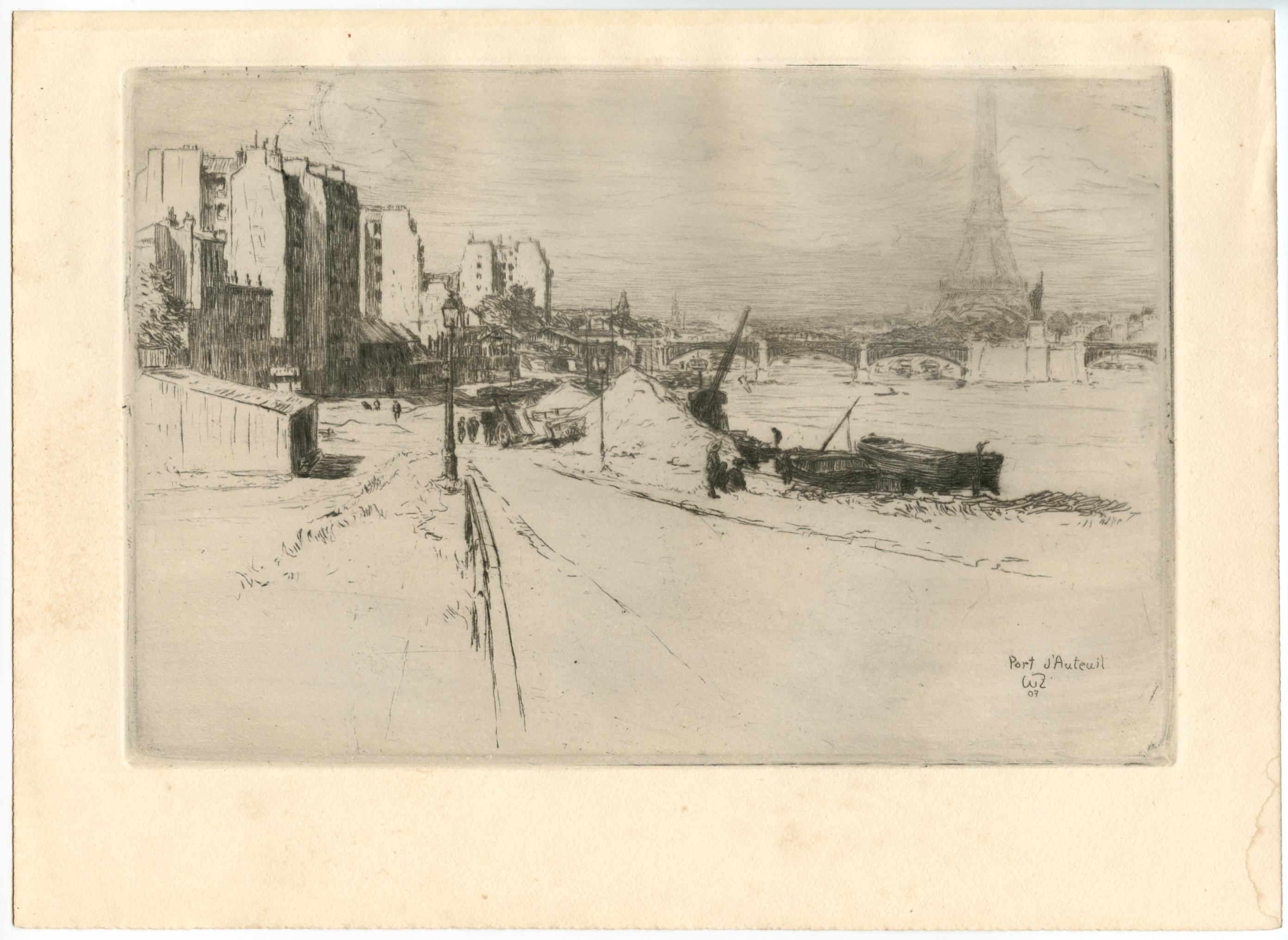"Port d'Auteuil" original etching - Print by Ernst Walter Zeising