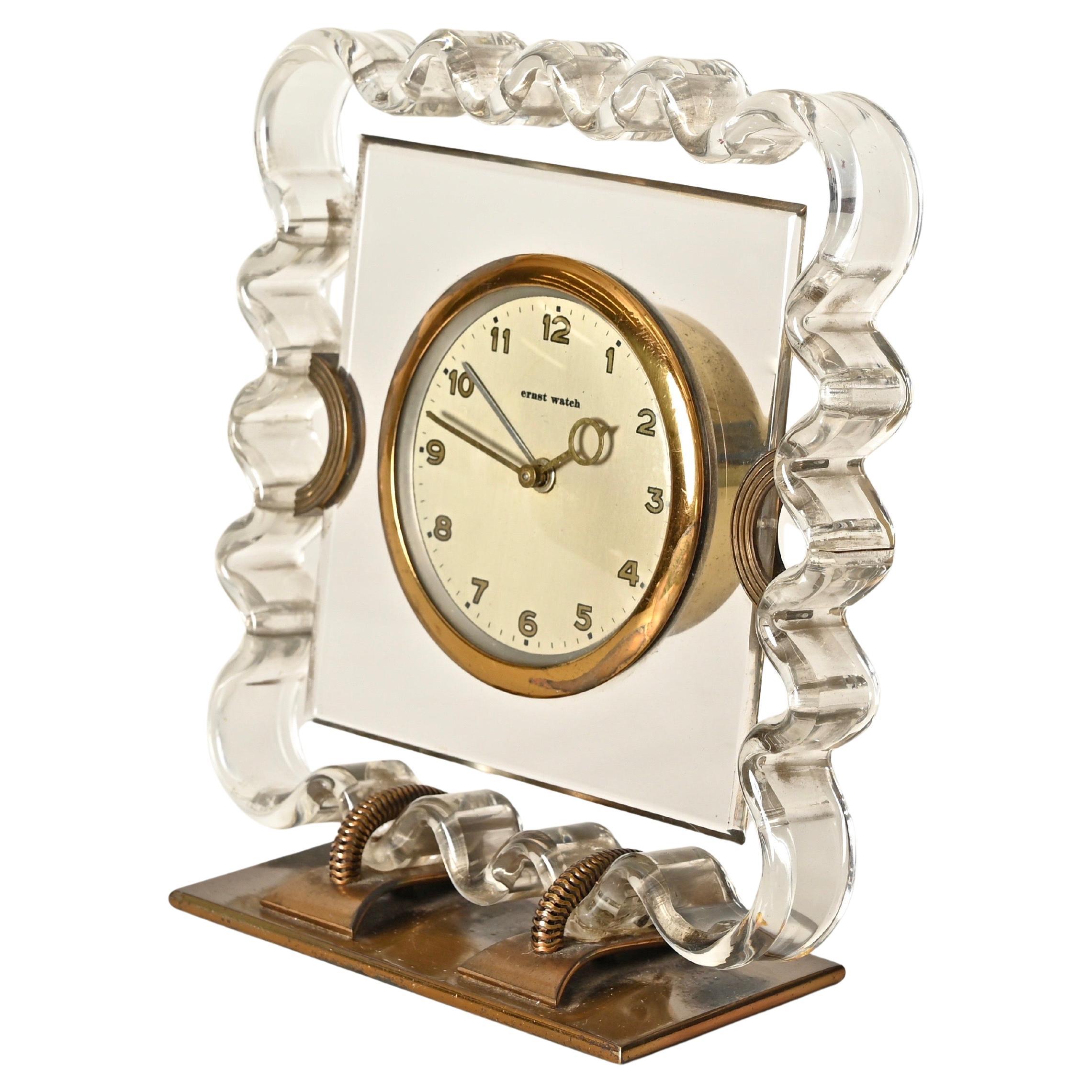 Ernst Watch Art Deco Tischuhr aus Messing, Schweiz, 1930er-1940er Jahre im Angebot