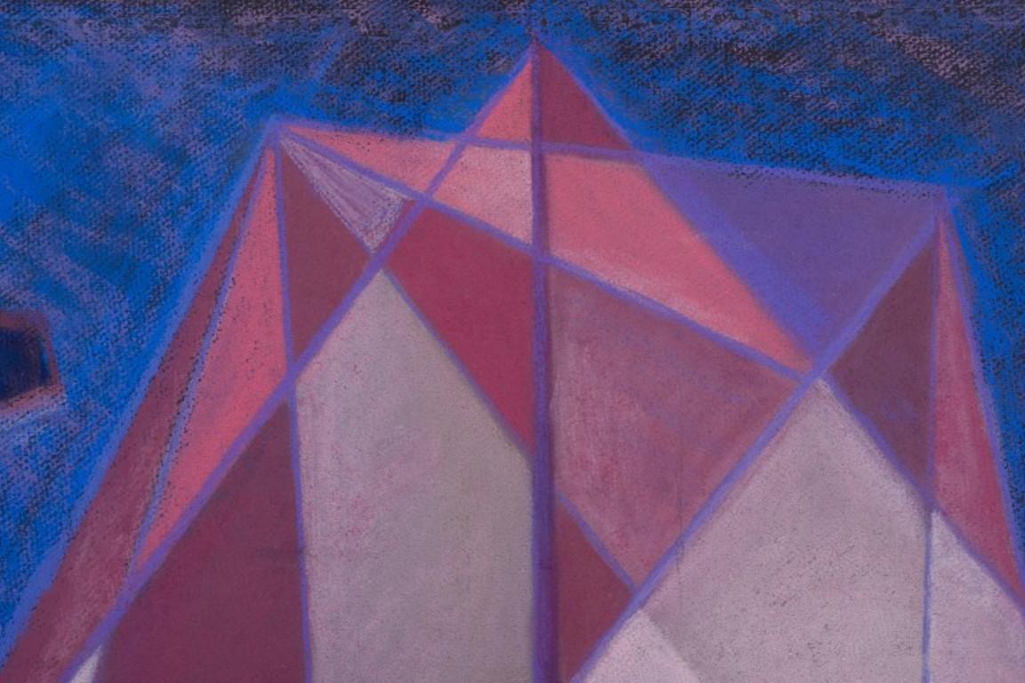 Modern Ernst Wrede. Pastel on paper. Cubist composition. Ca 1960 For Sale