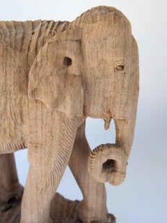 Eroded Hand-Carved Elephant, Teak Wood, Late 20th Century, Northern Thailand