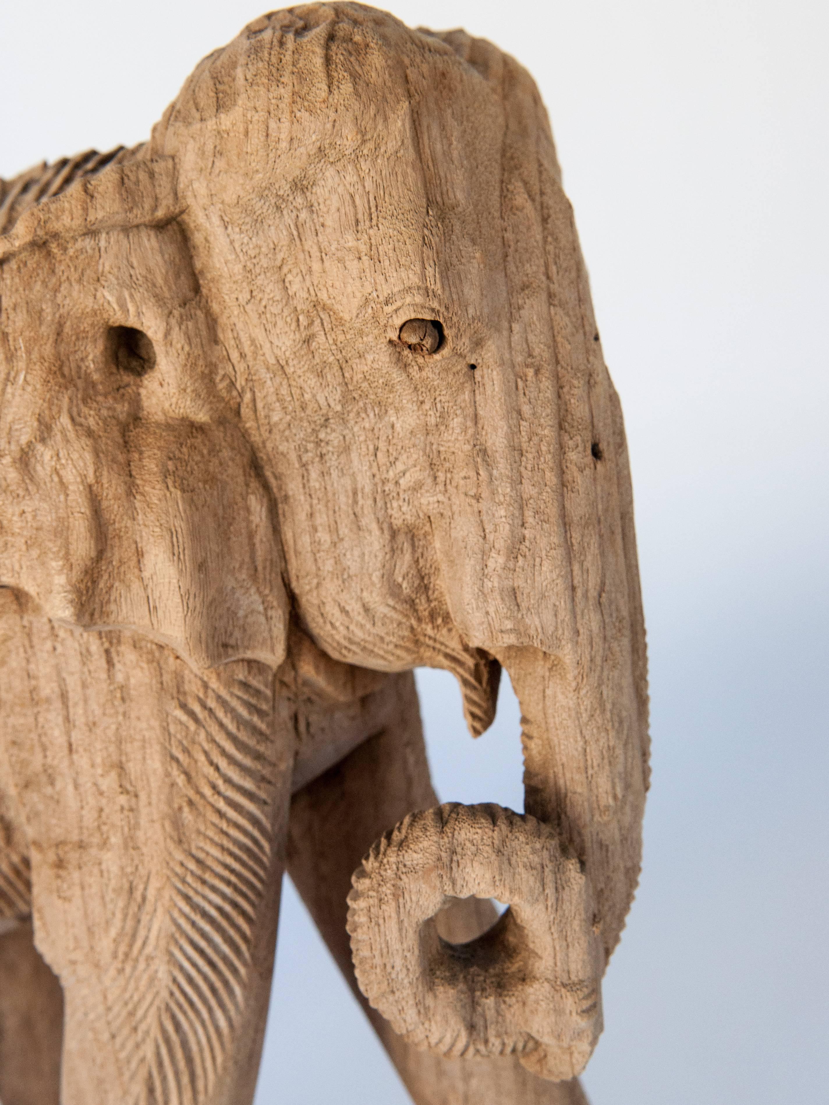 Folk Art Eroded Hand-Carved Elephant, Teak Wood, Late 20th Century, Northern Thailand