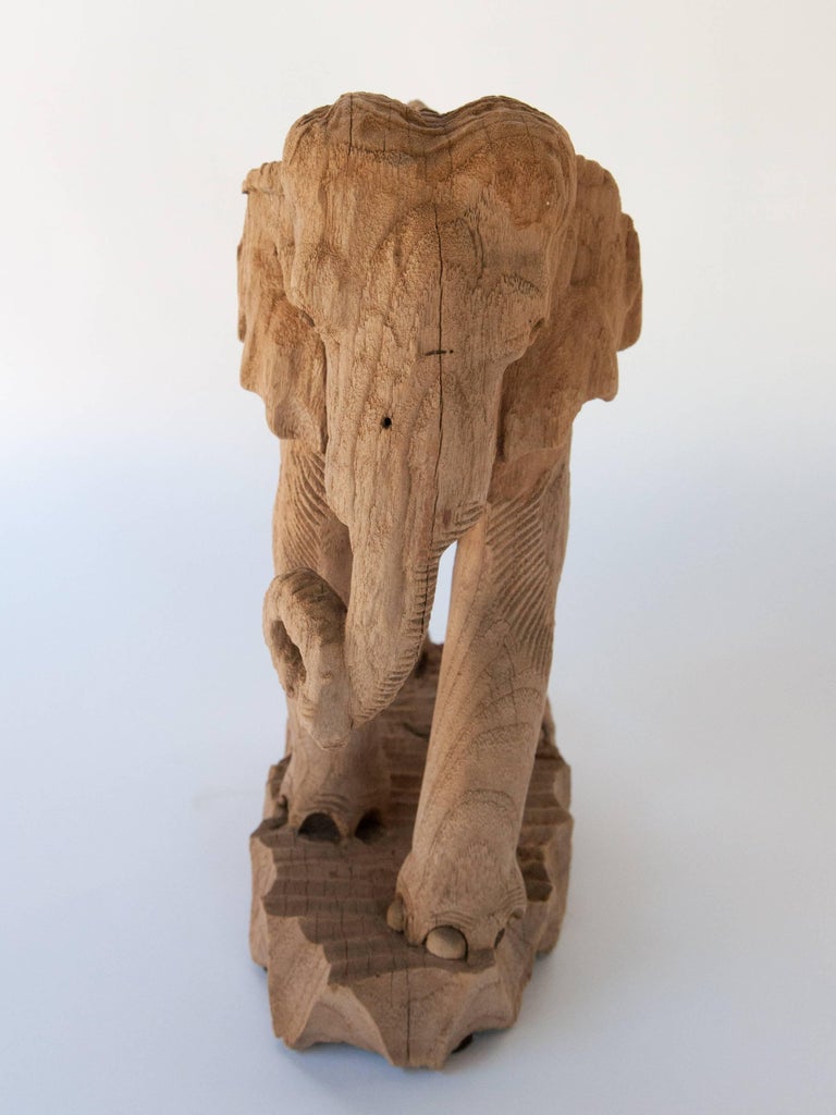 Eroded HandCarved Elephant, Teak Wood, Late 20th Century, Northern