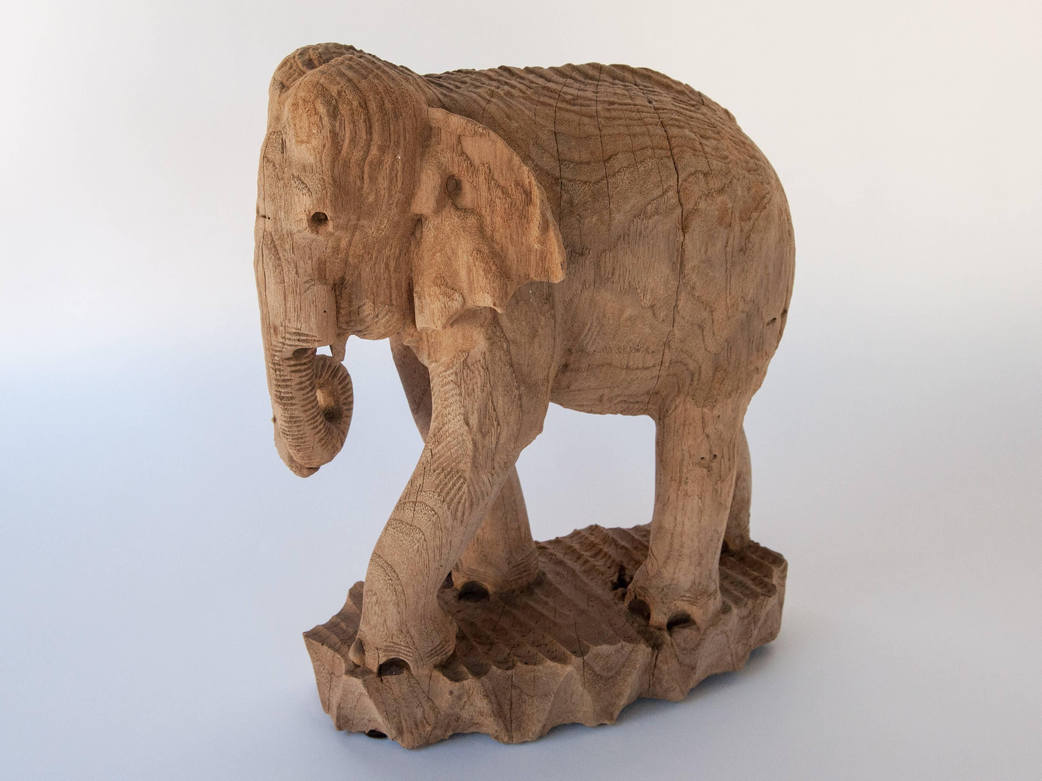 Eroded Hand-Carved Elephant, Teak Wood, Late 20th Century, Northern Thailand 2