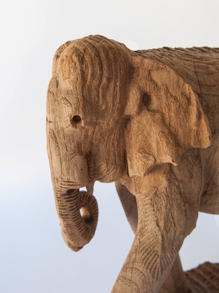 Eroded HandCarved Elephant, Teak Wood, Late 20th Century, Northern