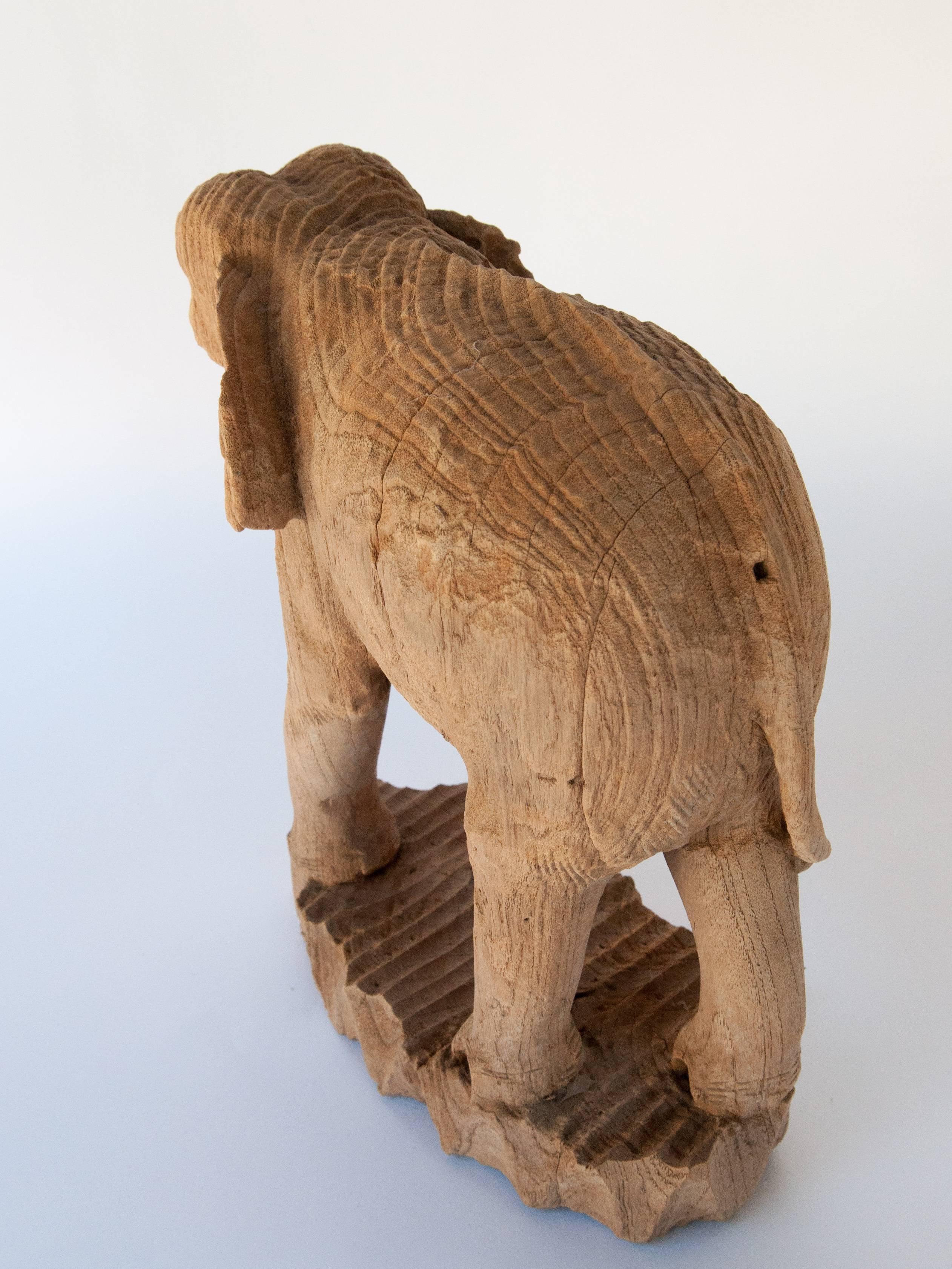 Eroded Hand-Carved Elephant, Teak Wood, Late 20th Century, Northern Thailand 4