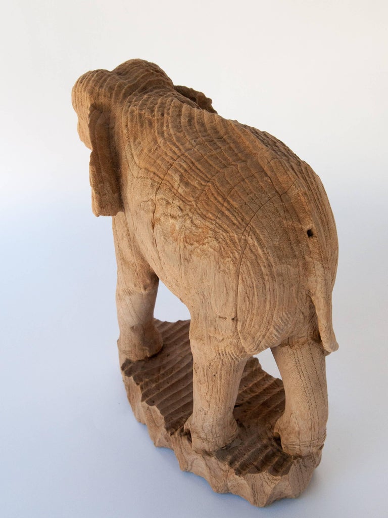 Eroded HandCarved Elephant, Teak Wood, Late 20th Century, Northern