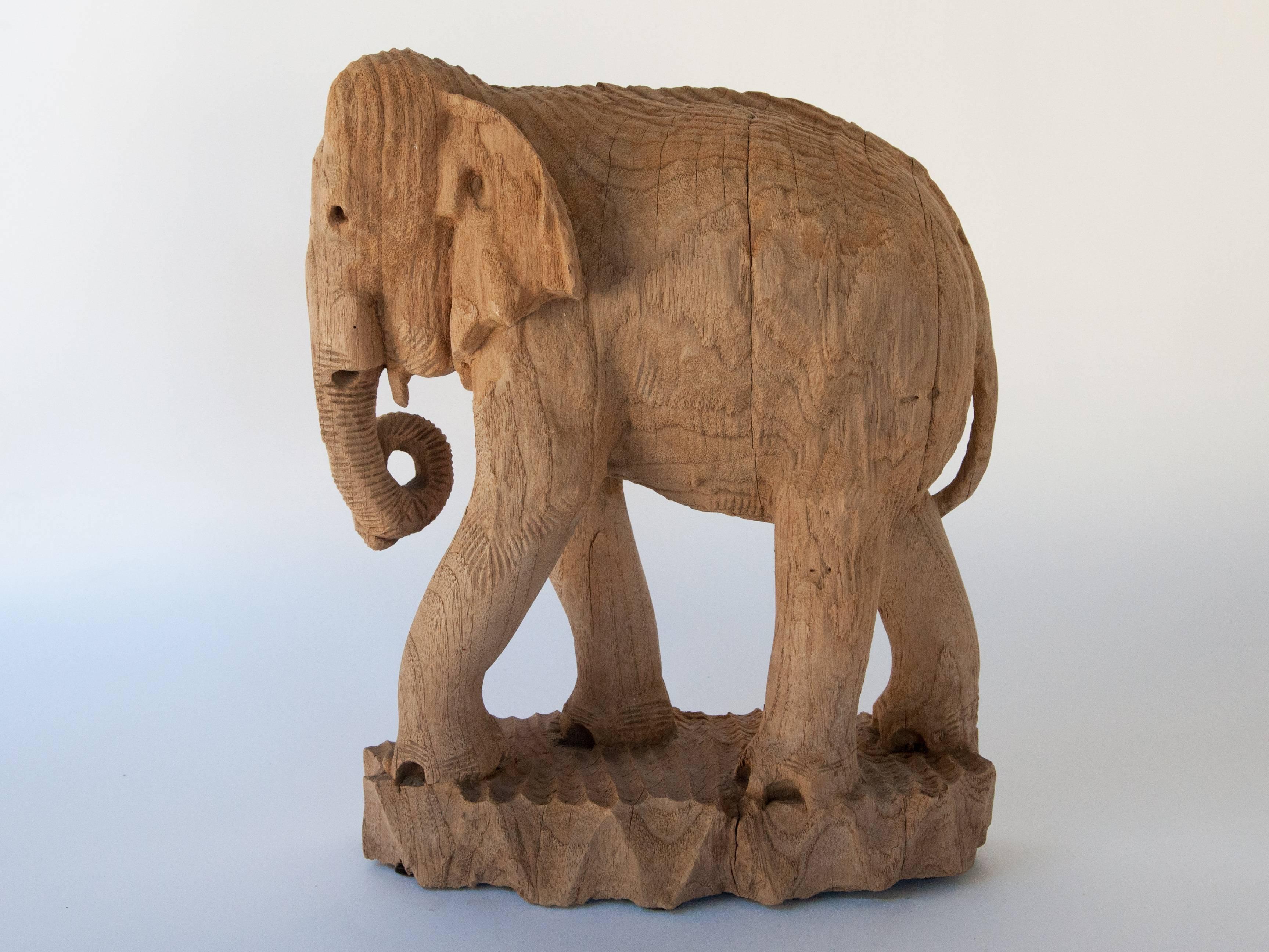 Eroded Hand-Carved Elephant, Teak Wood, Late 20th Century, Northern Thailand 5